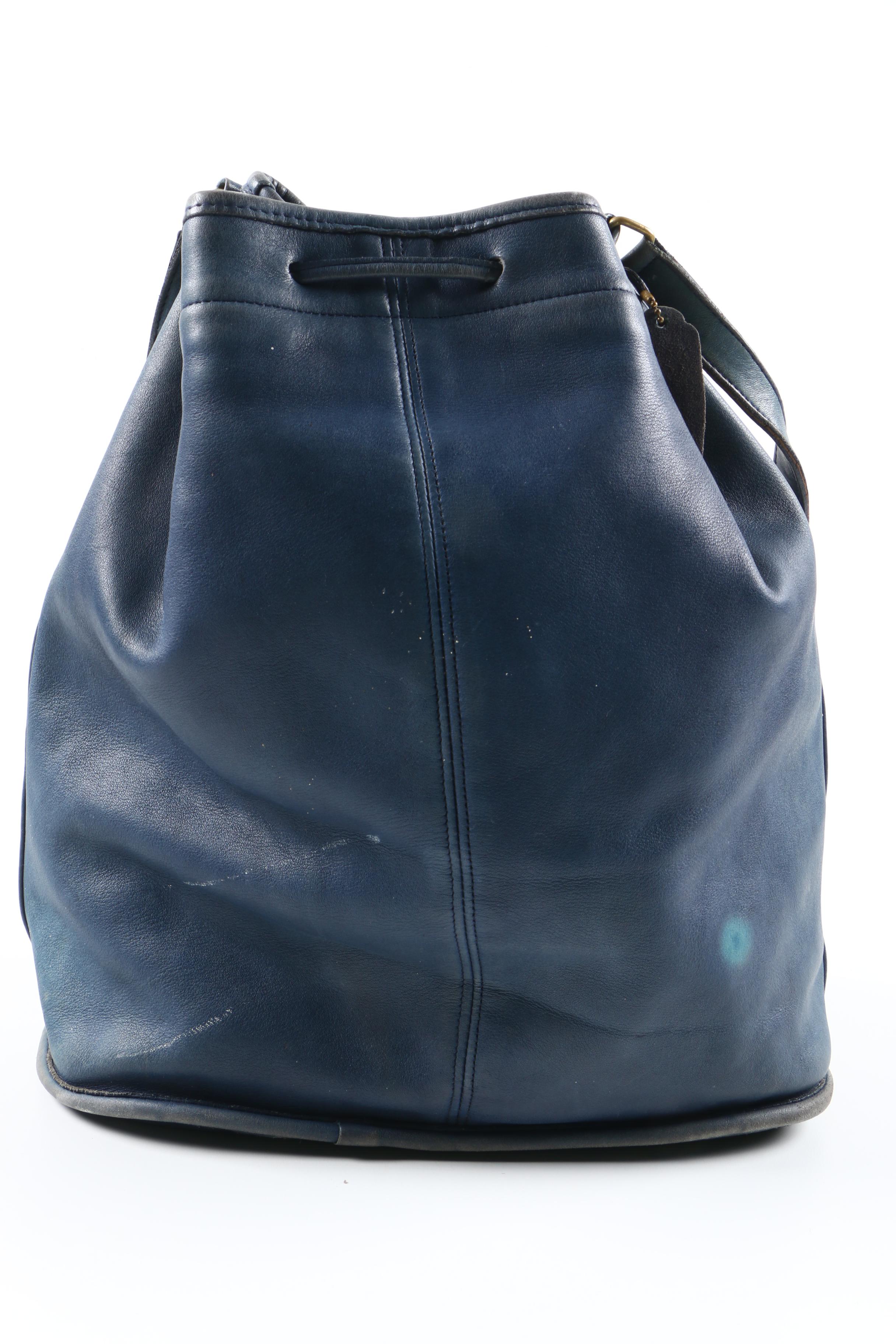 Vintage Coach Navy Blue Leather Bucket Bag