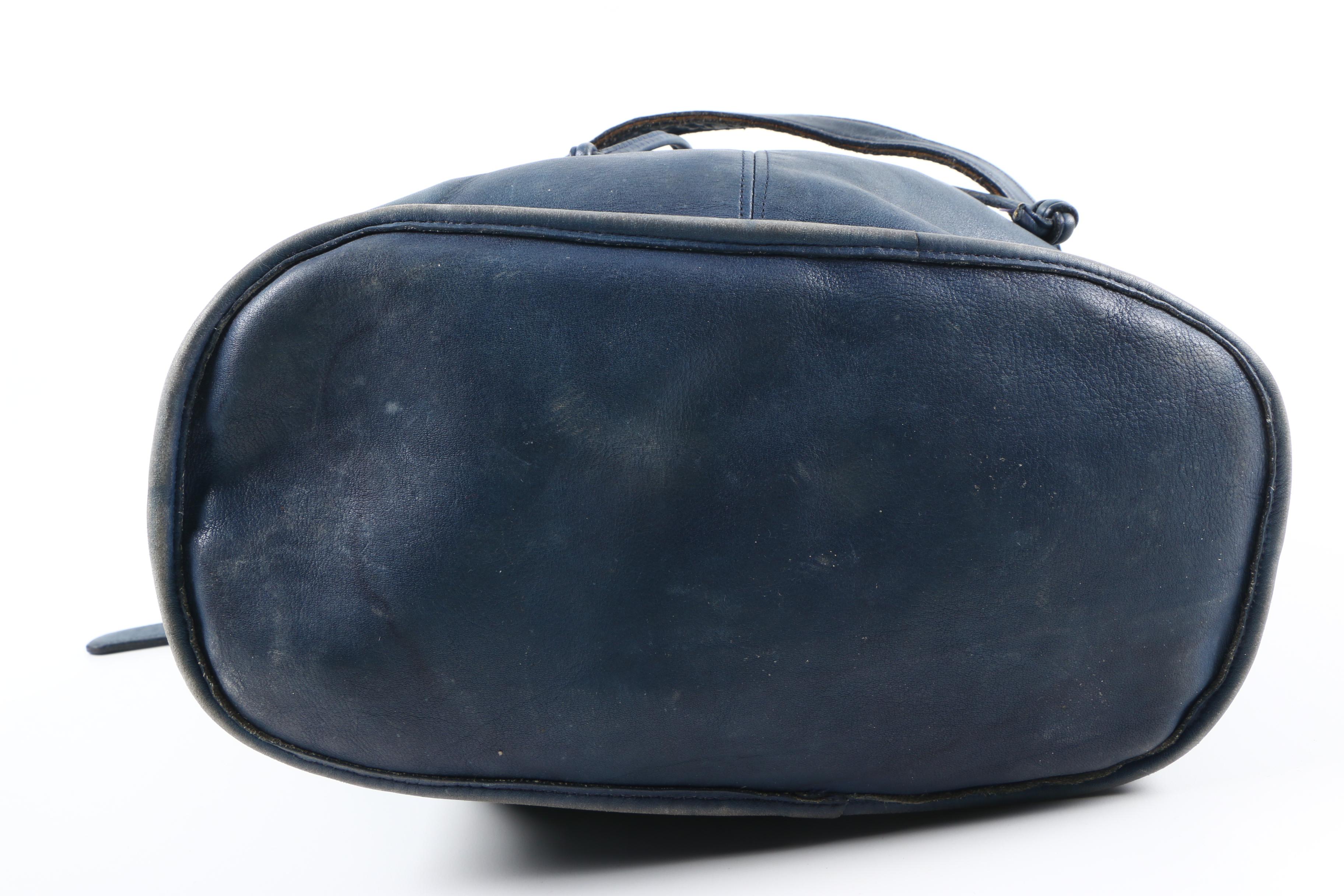 Vintage Coach Navy Blue Leather Bucket Bag