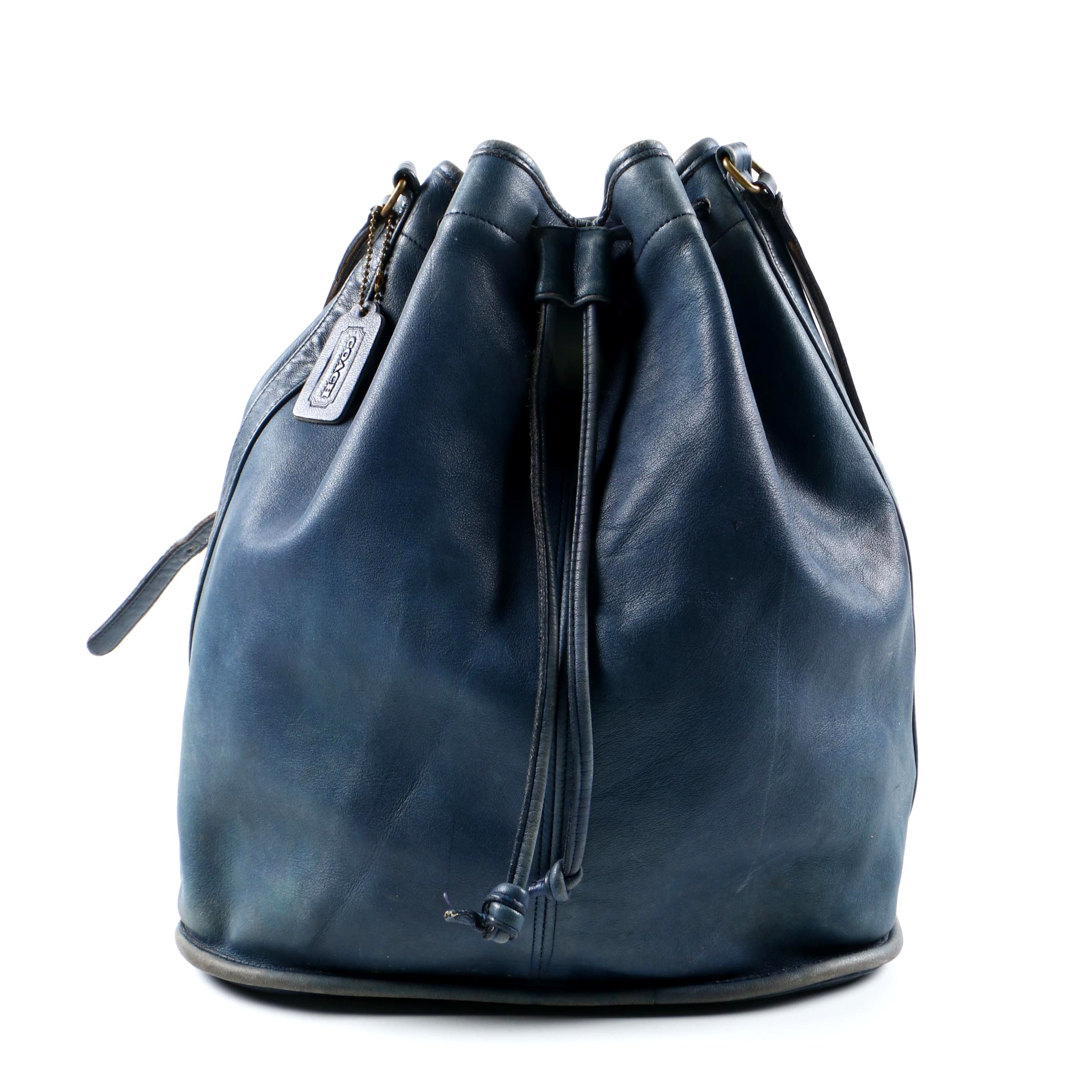 Vintage Coach Navy Blue Leather Bucket Bag