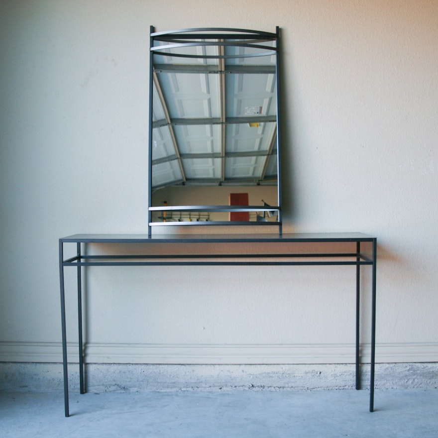 Contemporary Metal Console Table with Wall Mount Mirror by Stratus