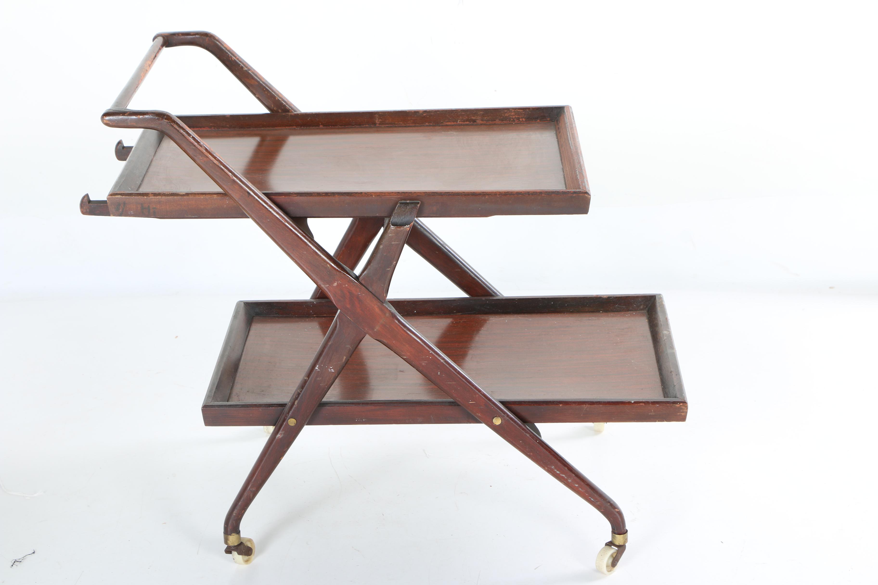 Mid Century Modern Two Tier Rolling Tea Cart