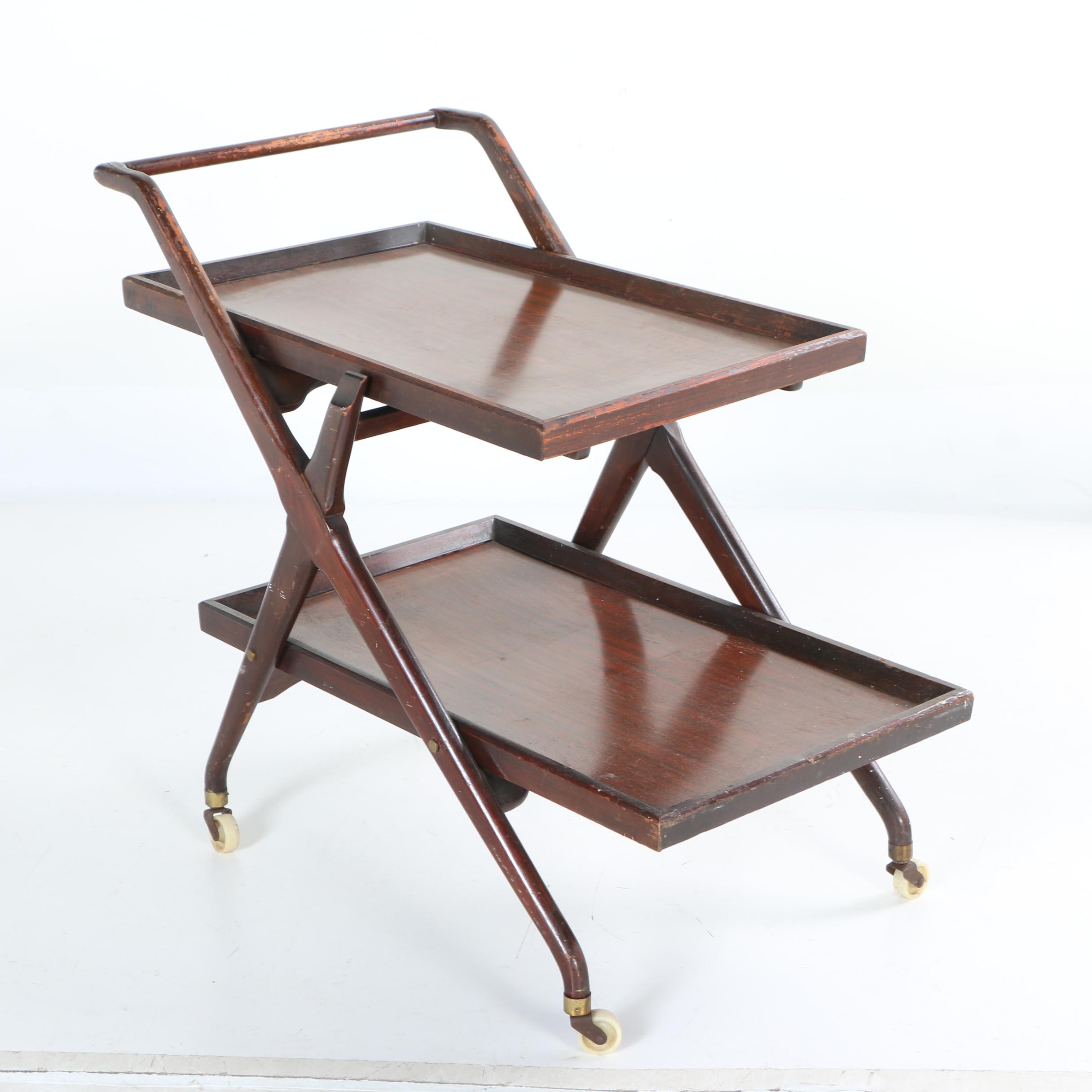 Mid Century Modern Two Tier Rolling Tea Cart
