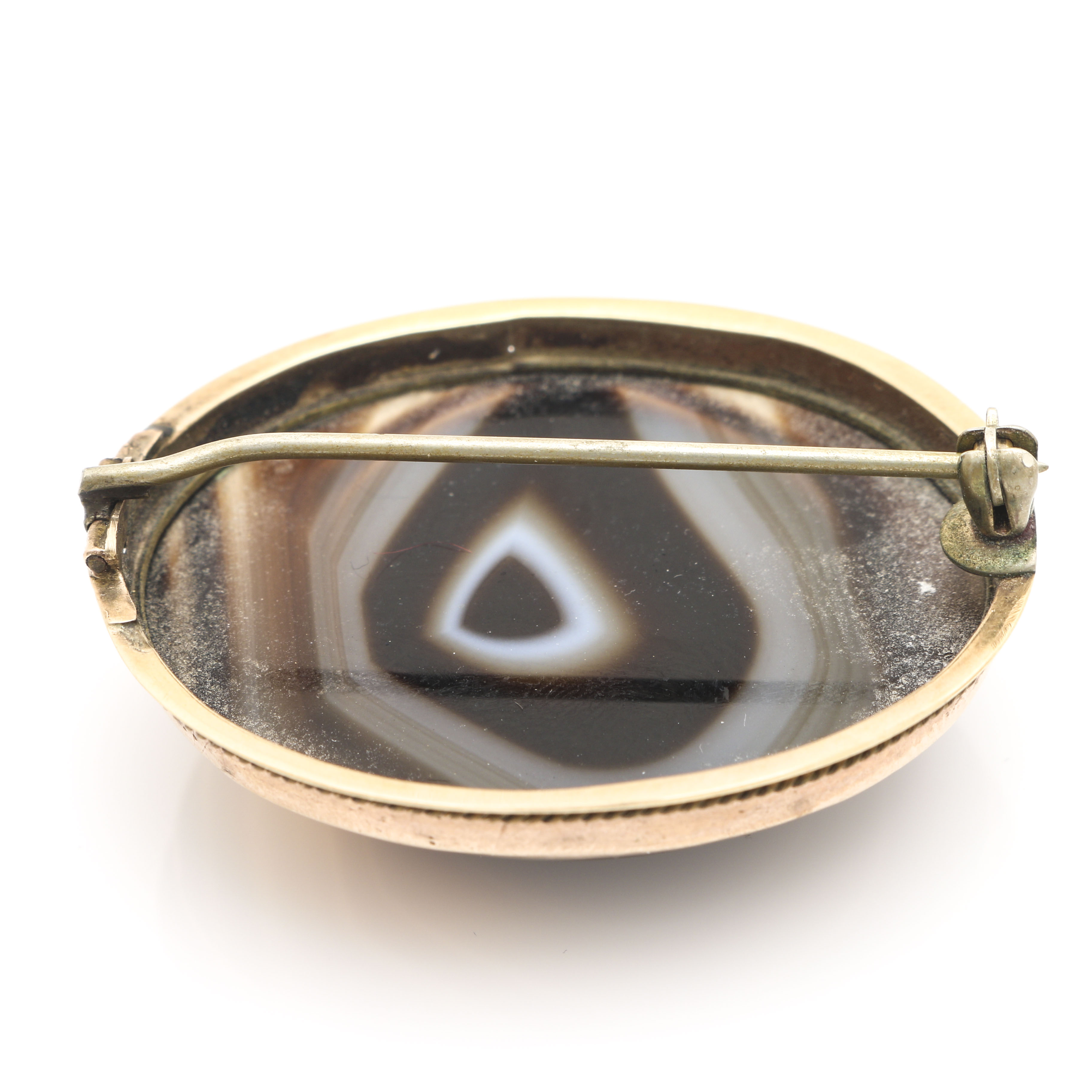 Vintage 10K Yellow Gold Agate Earrings and Pin