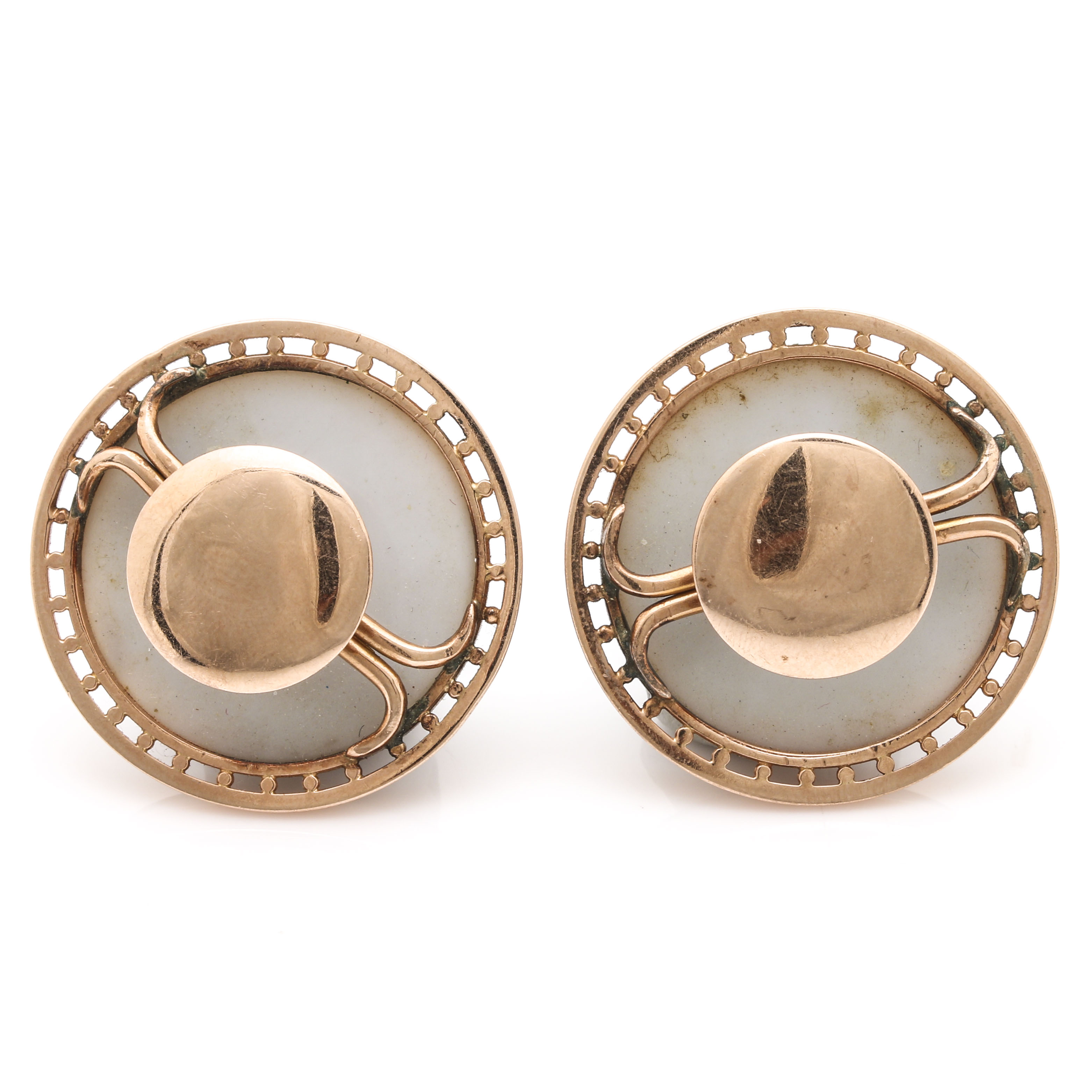 Pair of Vintage 14K Rose Gold Onyx Buttons