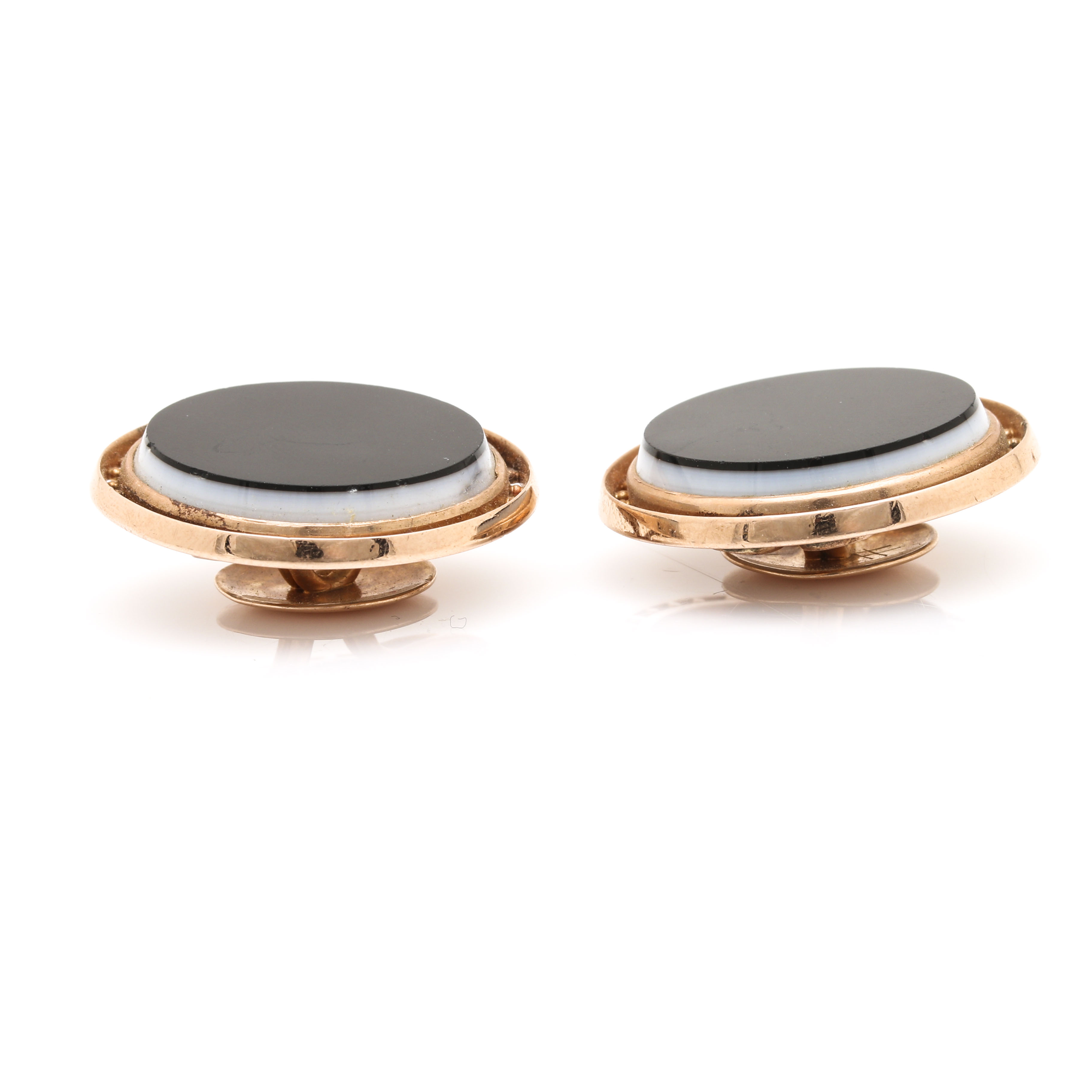 Pair of Vintage 14K Rose Gold Onyx Buttons