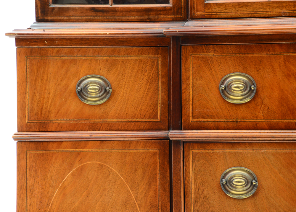 Vintage Mahogany Breakfront Bubble Glass China Cabinet