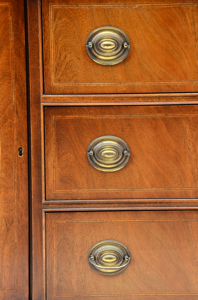 Vintage Mahogany Breakfront Bubble Glass China Cabinet