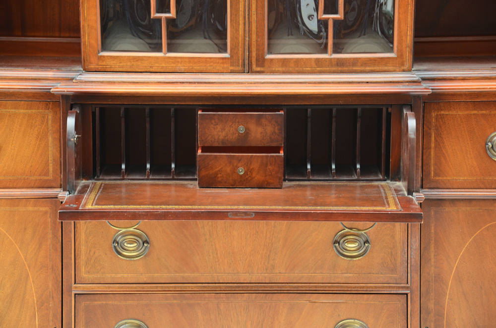 Vintage Mahogany Breakfront Bubble Glass China Cabinet