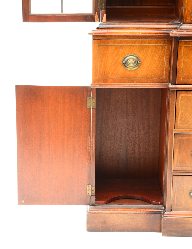 Vintage Mahogany Breakfront Bubble Glass China Cabinet