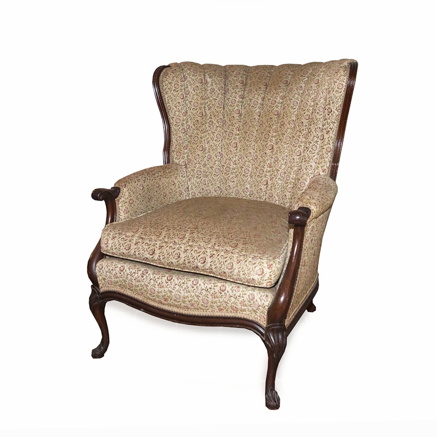 Vintage Queen Anne Style Channel Back Armchair