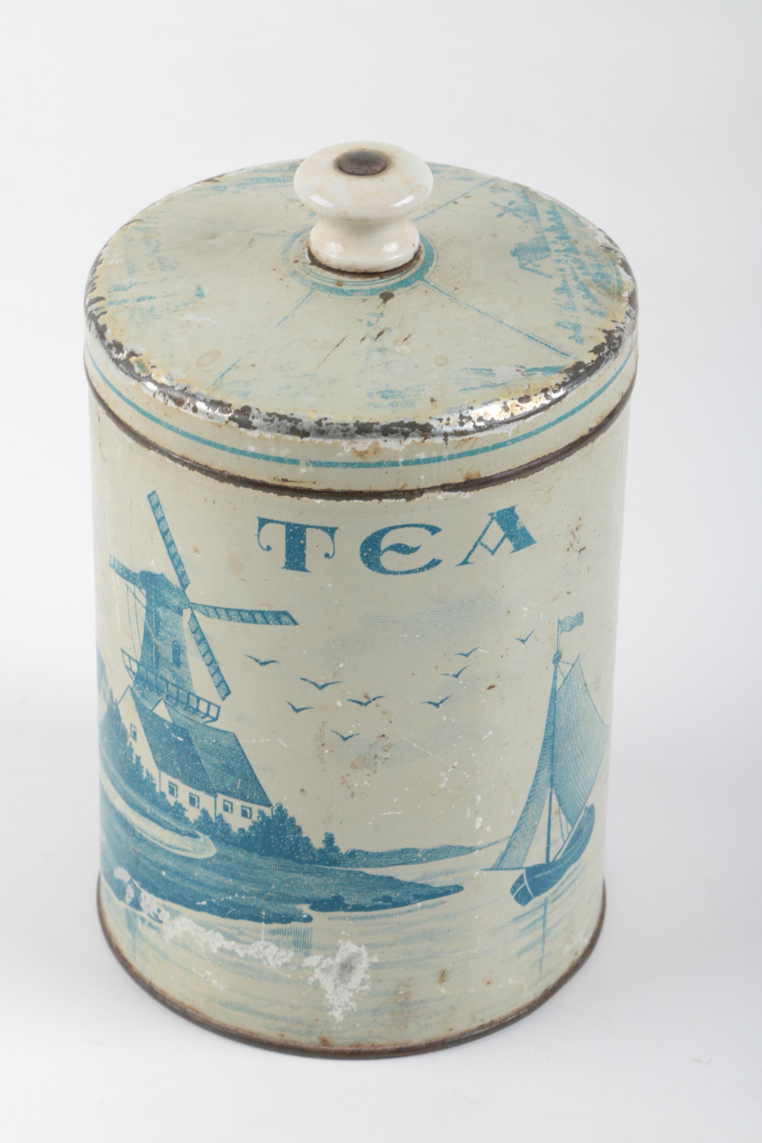Vintage Tin Canisters with Windmill and Sailboat Design