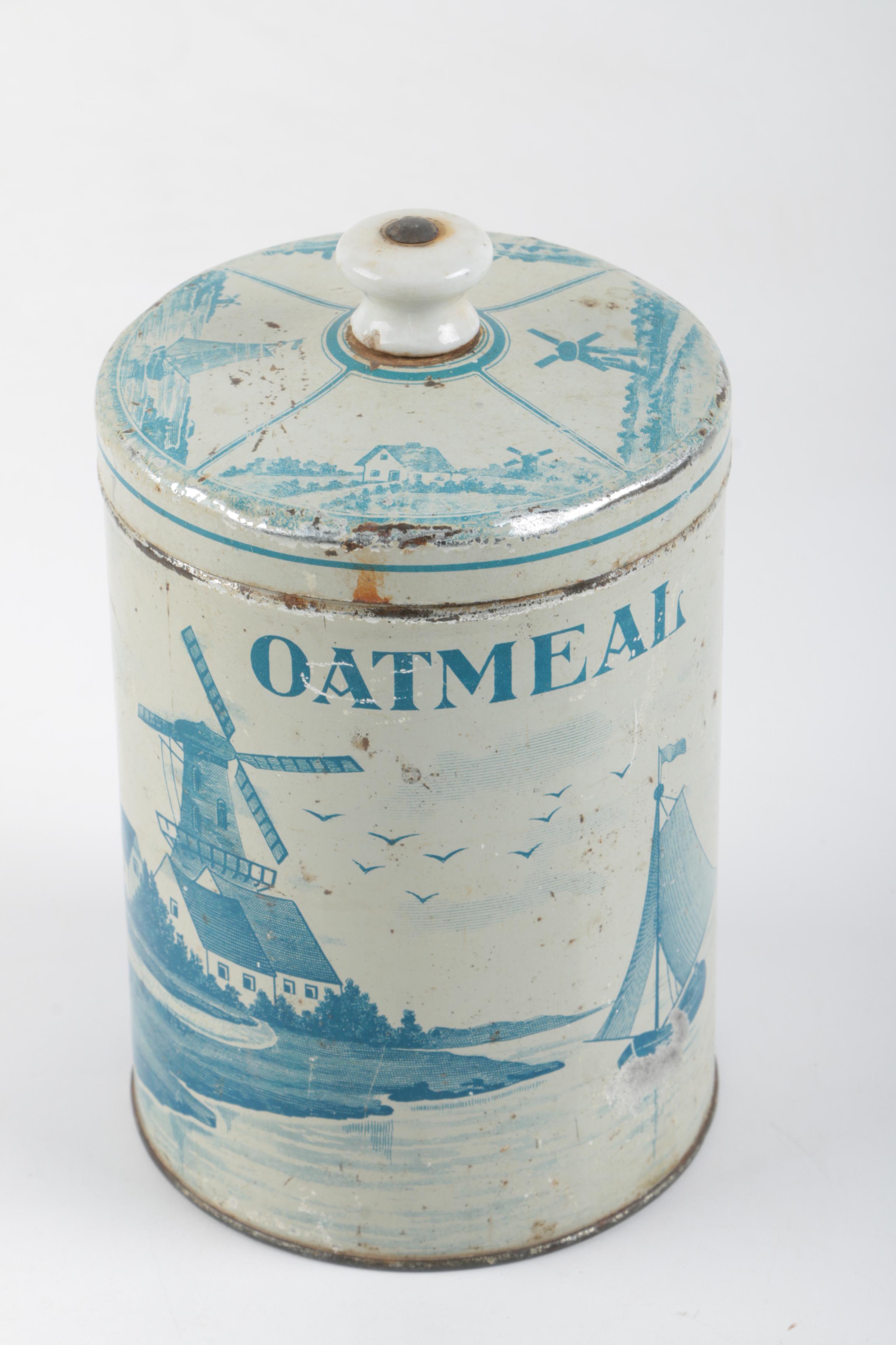 Vintage Tin Canisters with Windmill and Sailboat Design