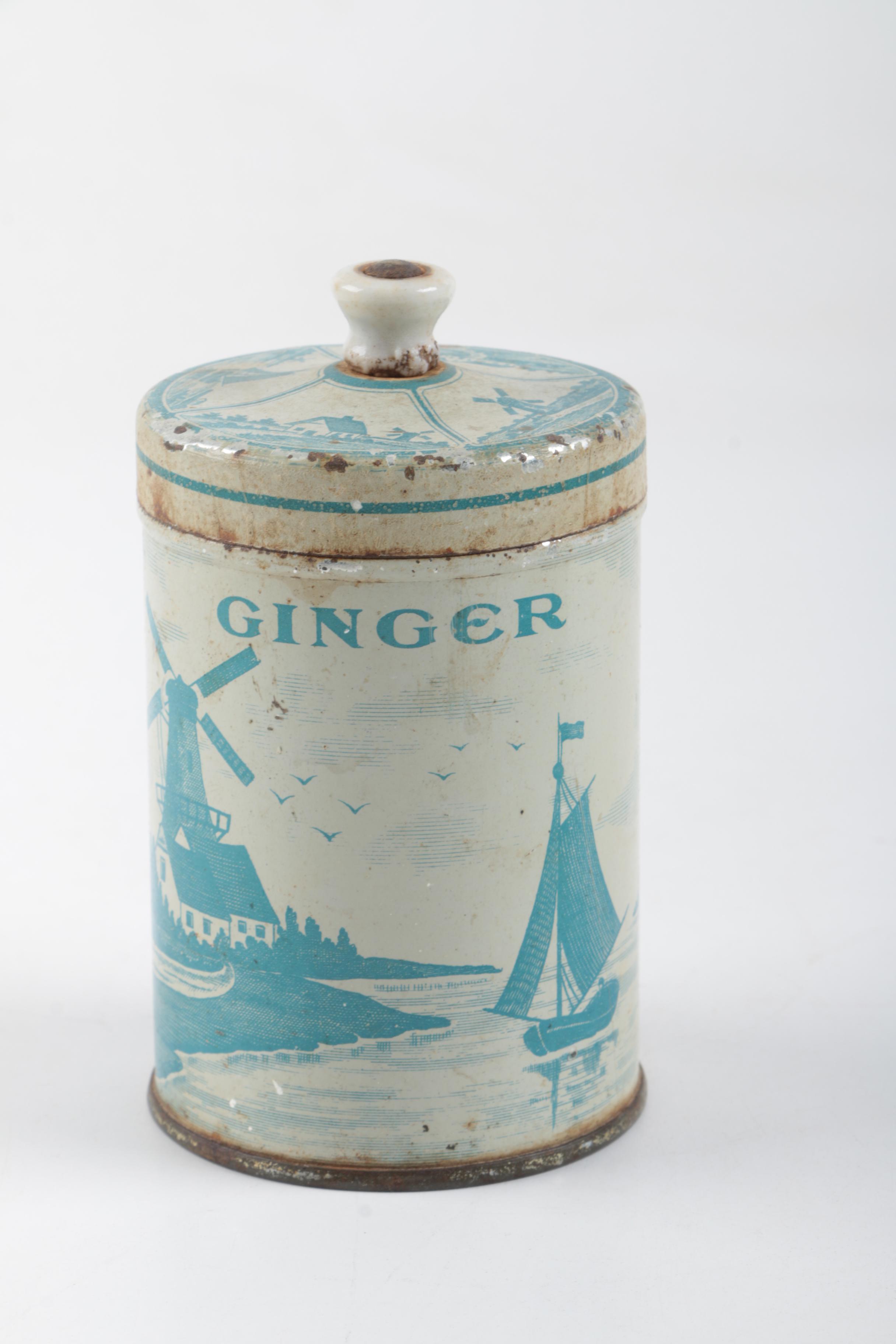 Vintage Tin Canisters with Windmill and Sailboat Design