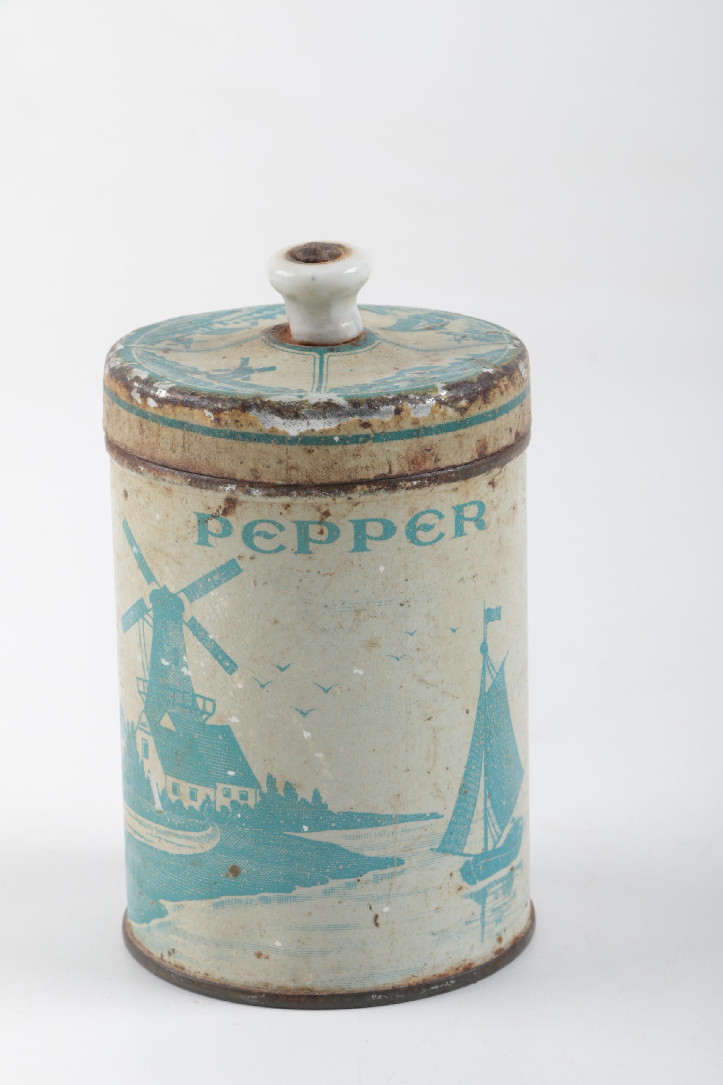 Vintage Tin Canisters with Windmill and Sailboat Design