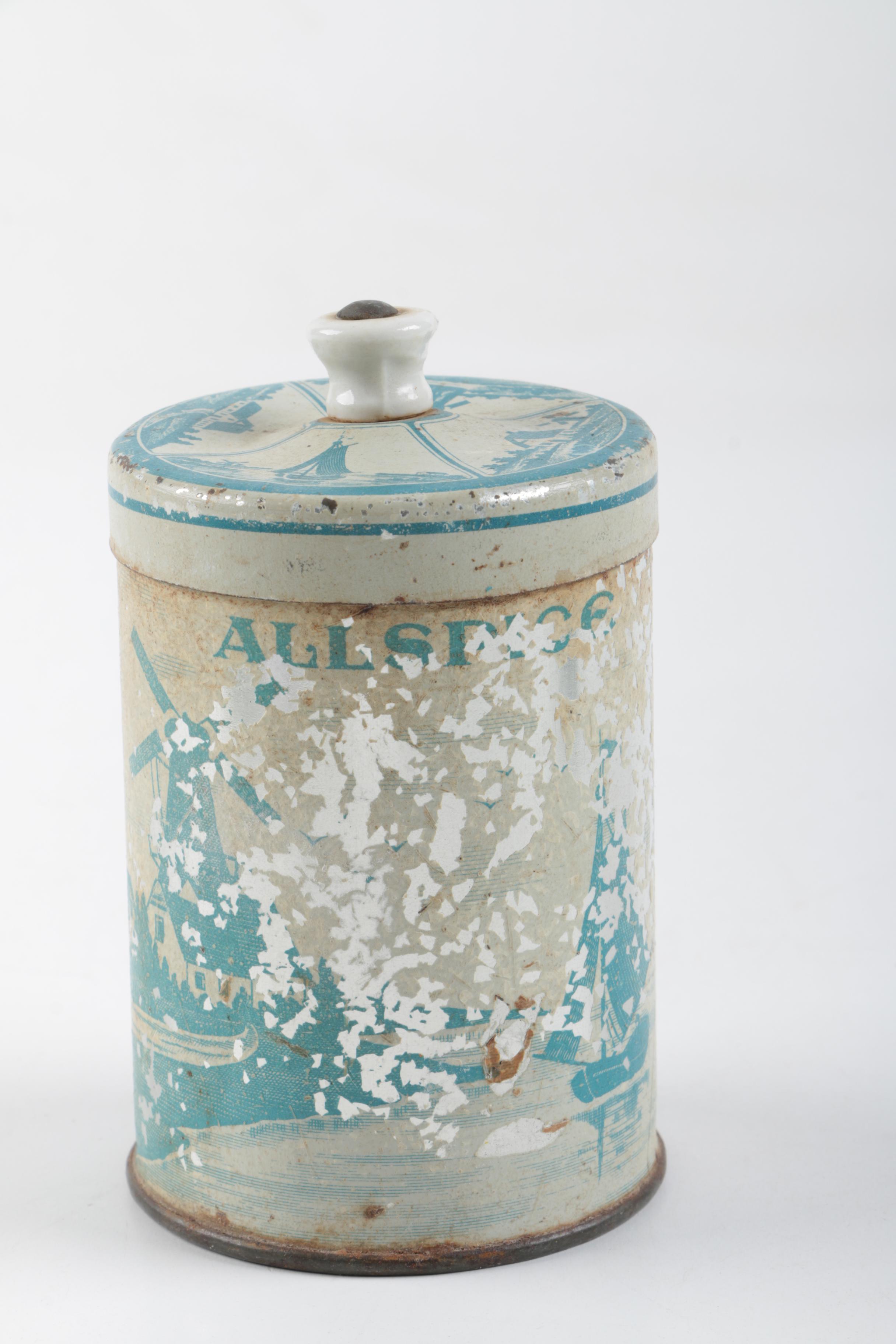 Vintage Tin Canisters with Windmill and Sailboat Design