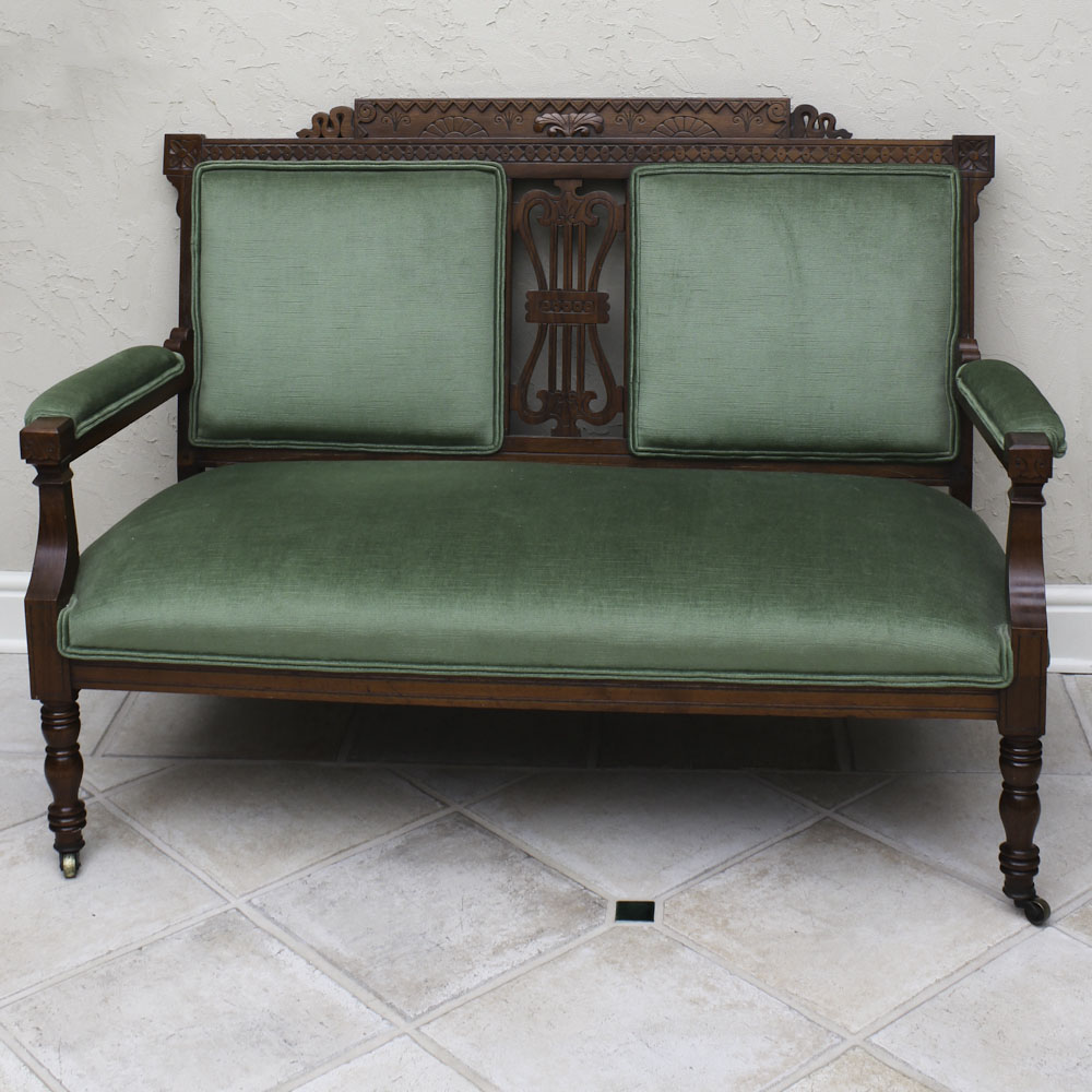 Vintage Eastlake Style Upholstered Settee