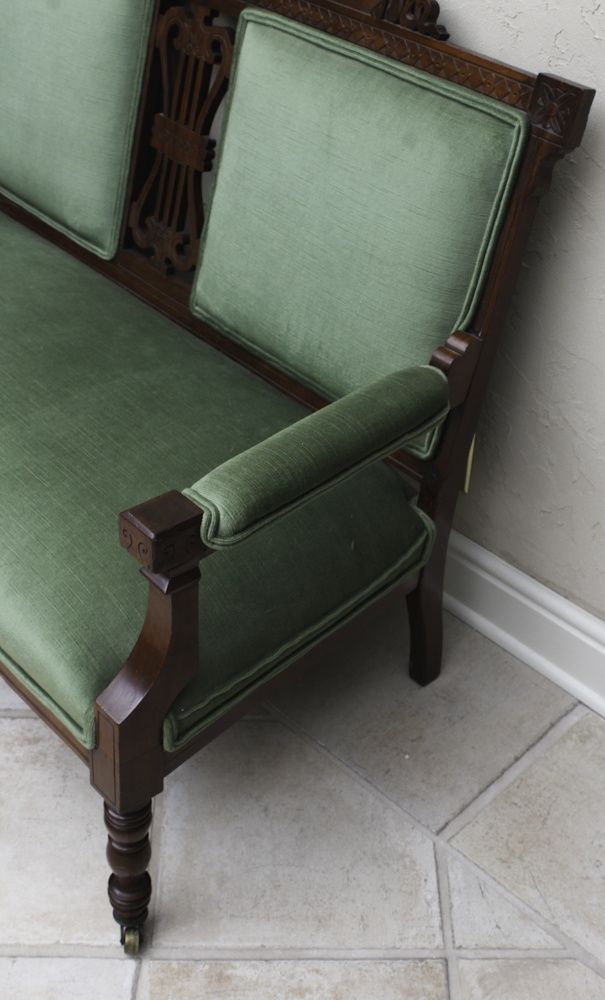 Vintage Eastlake Style Upholstered Settee