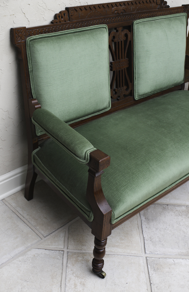 Vintage Eastlake Style Upholstered Settee