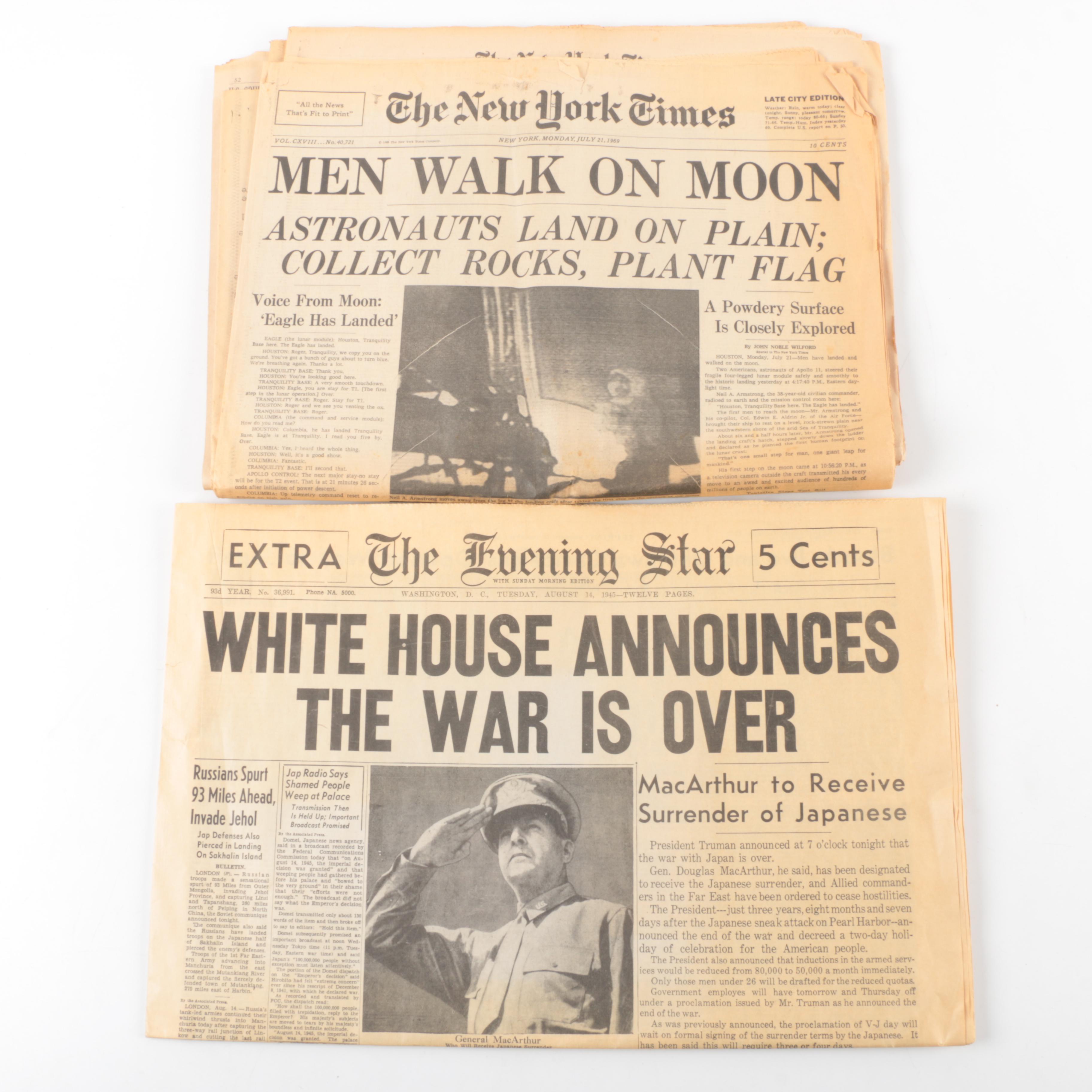 Vintage Newspapers from Moon Walk and V-J Day