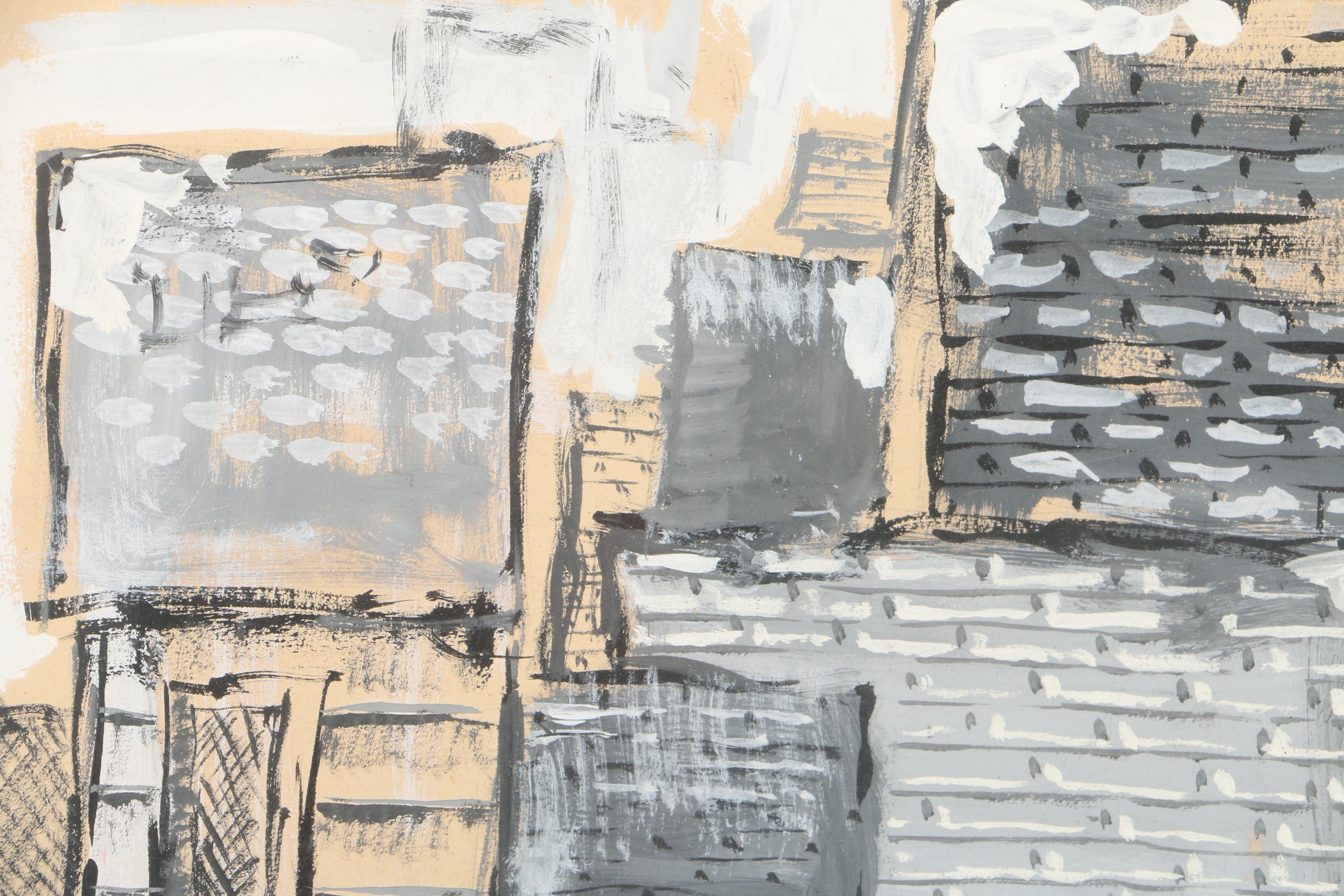 Gouache Painting on Paper of a Cityscape