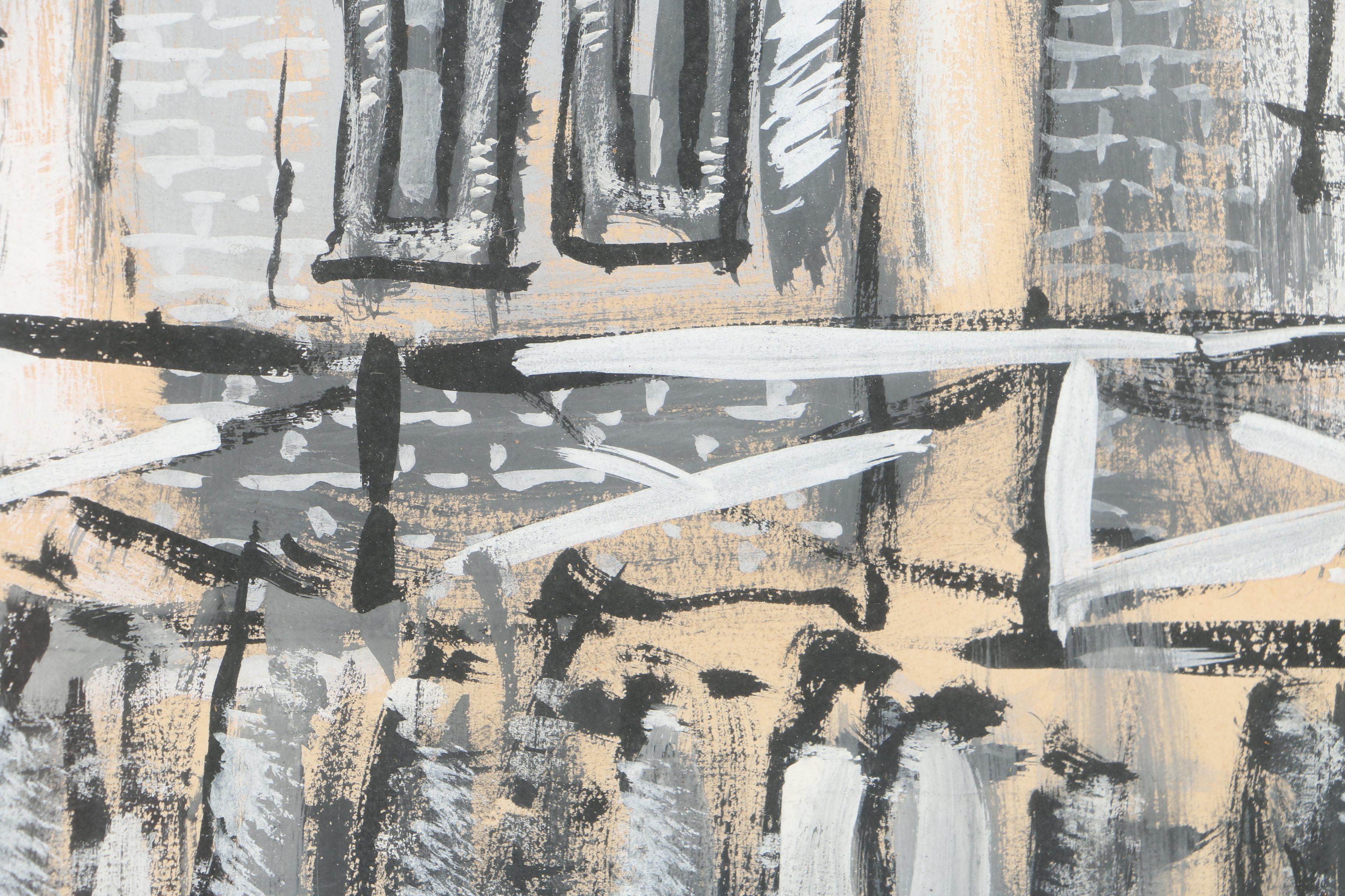 Gouache Painting on Paper of a Cityscape