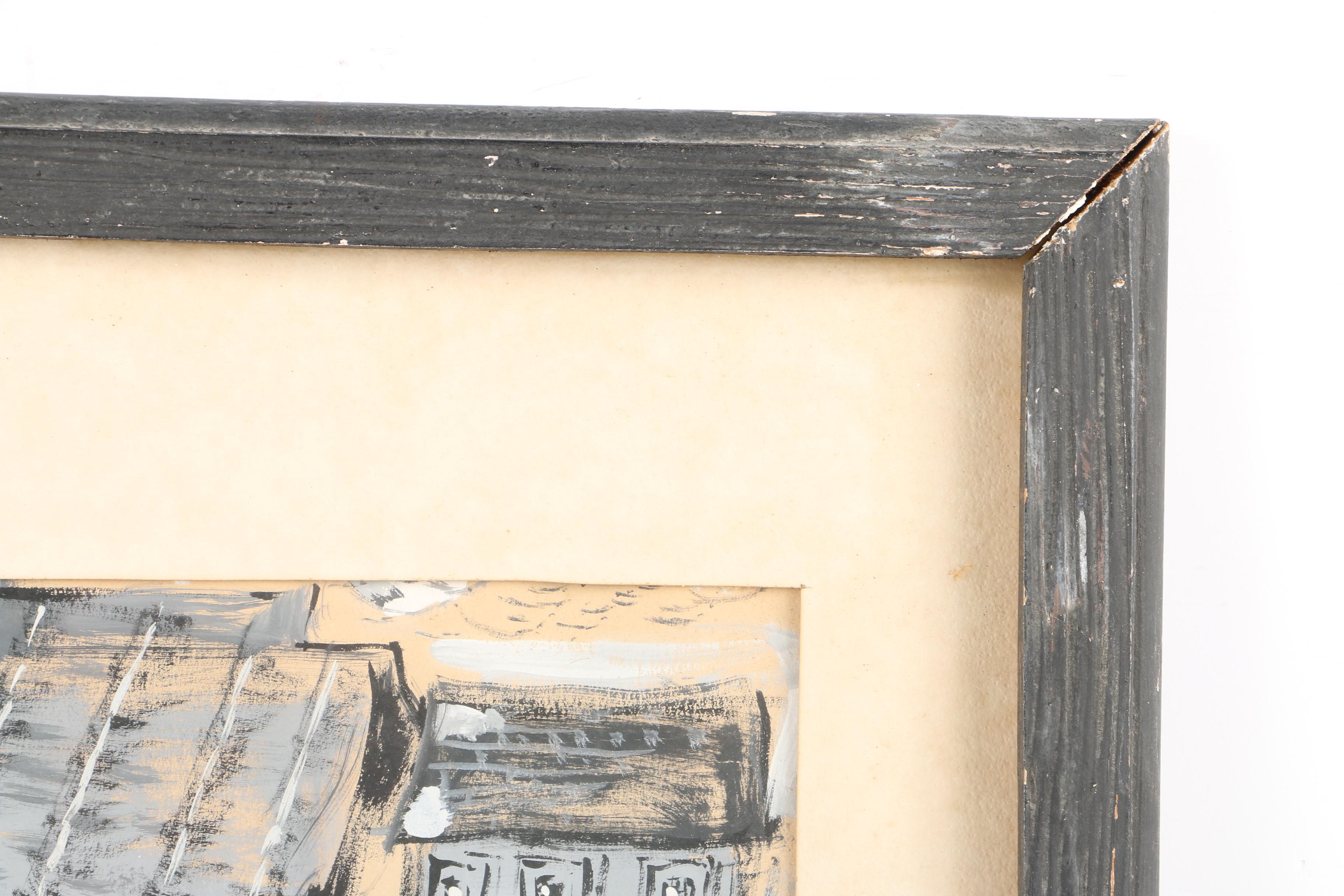 Gouache Painting on Paper of a Cityscape