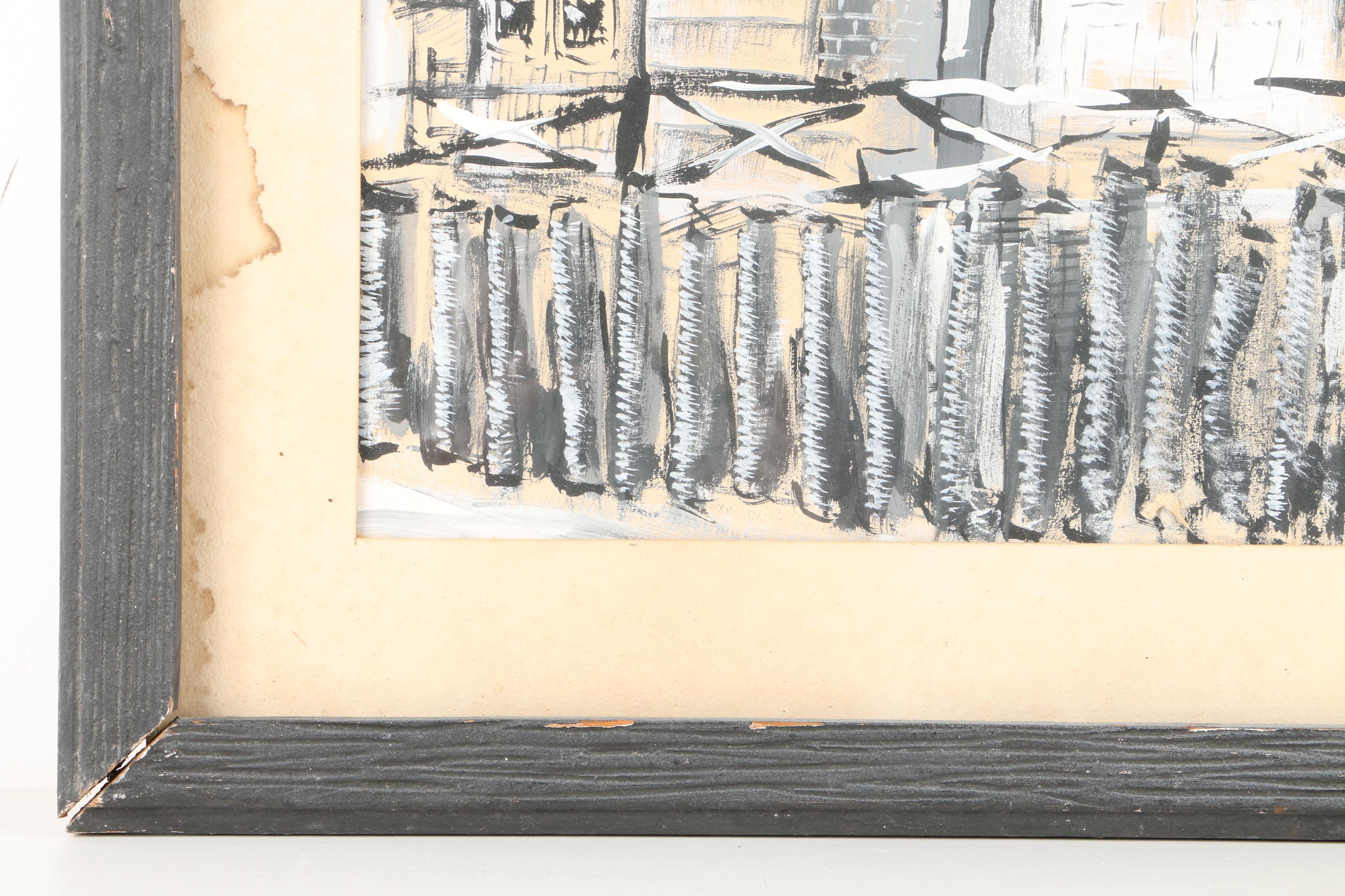 Gouache Painting on Paper of a Cityscape