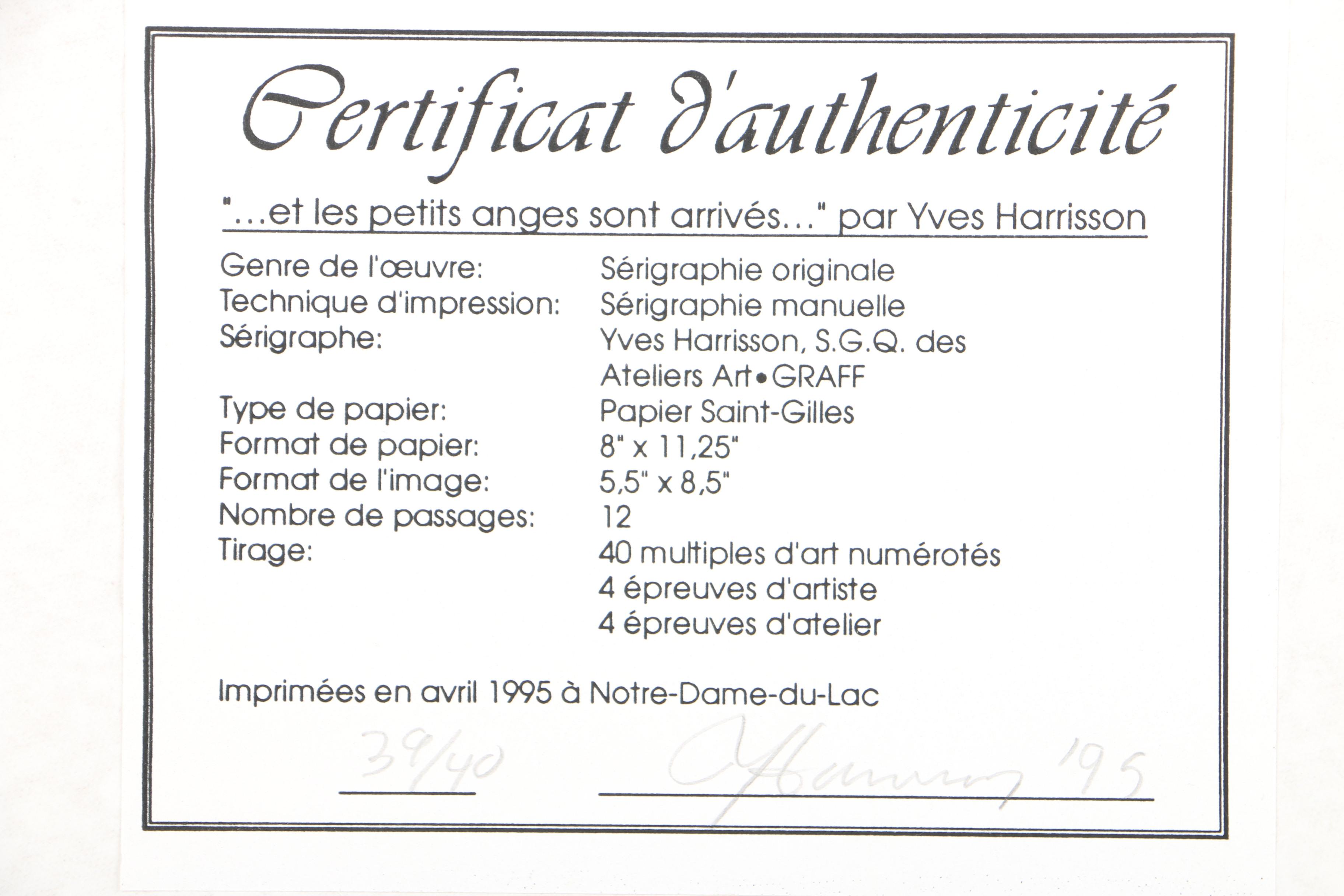 Yves Harrison Limited Edition Serigraph "Et Les Petits Anges Sont Arrivés"