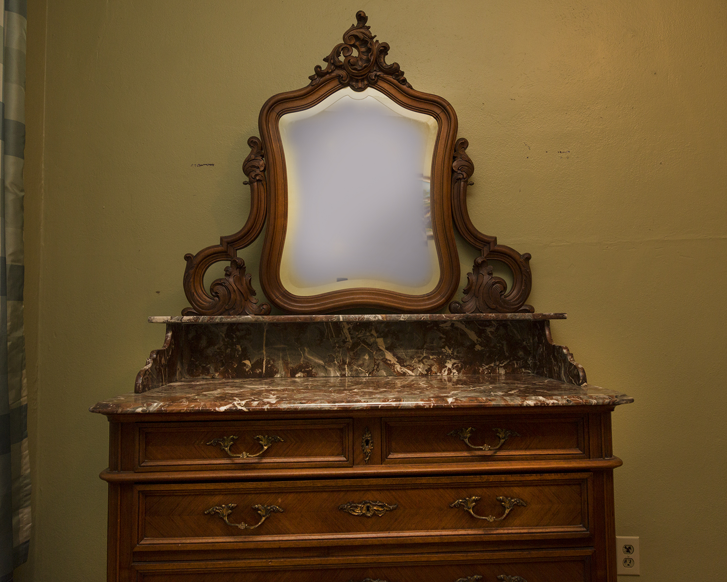Antique French Louis XV Style Marble Top Dresser with Mirror