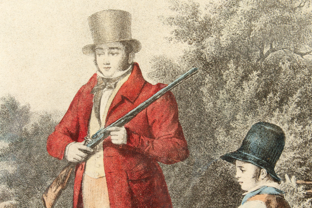 Engraving on Paper of Hunting Scene "Chasse avec Chien d'Arrêt"