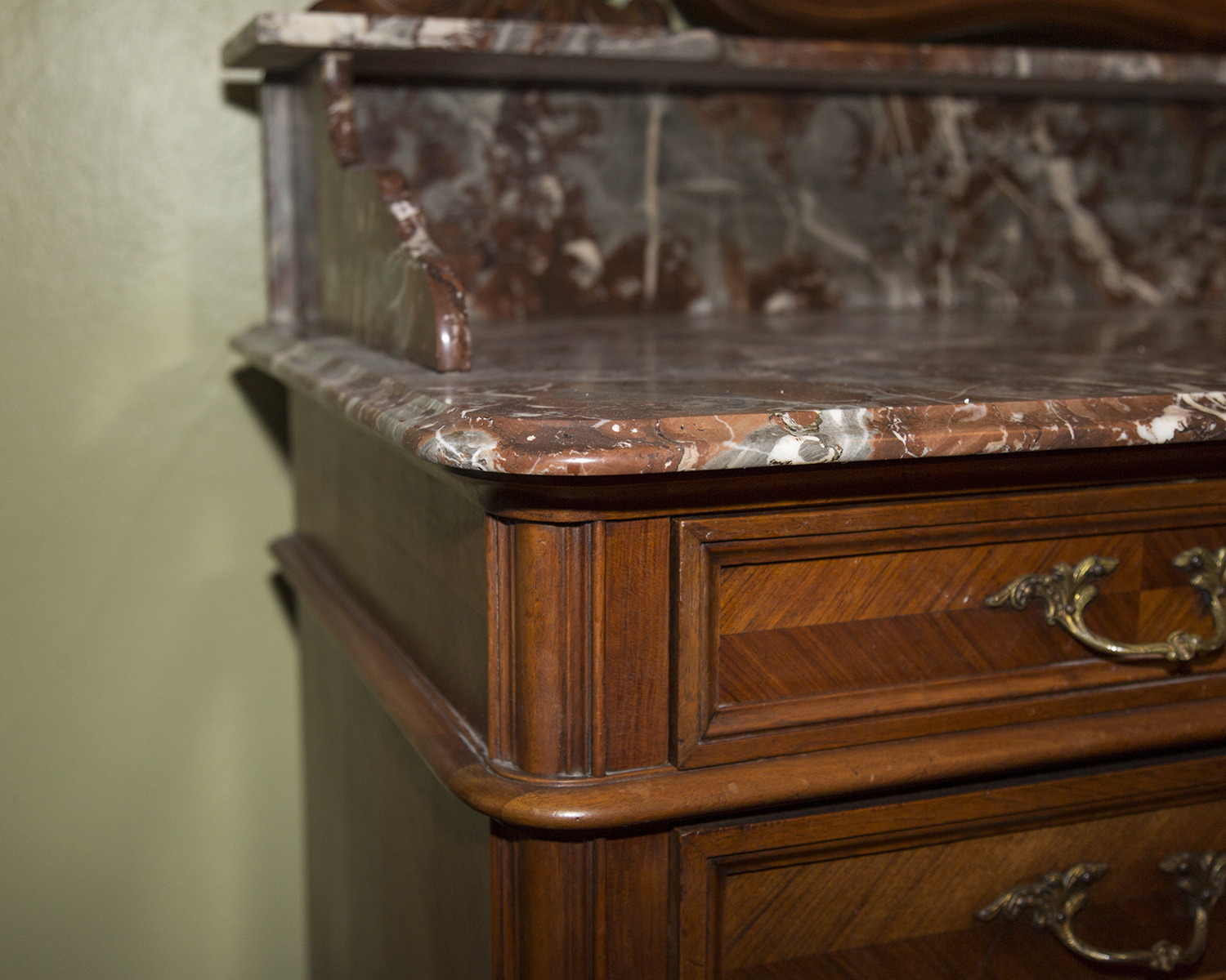 Antique French Louis XV Style Marble Top Dresser with Mirror