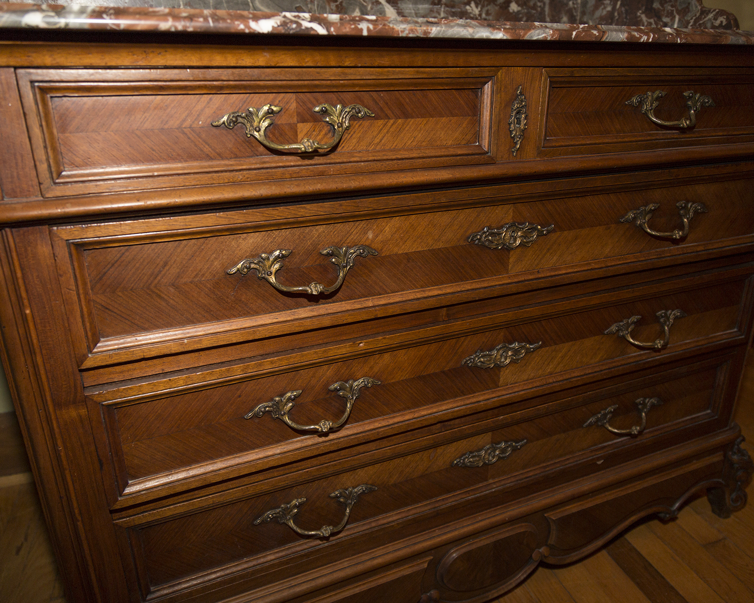 Antique French Louis XV Style Marble Top Dresser with Mirror