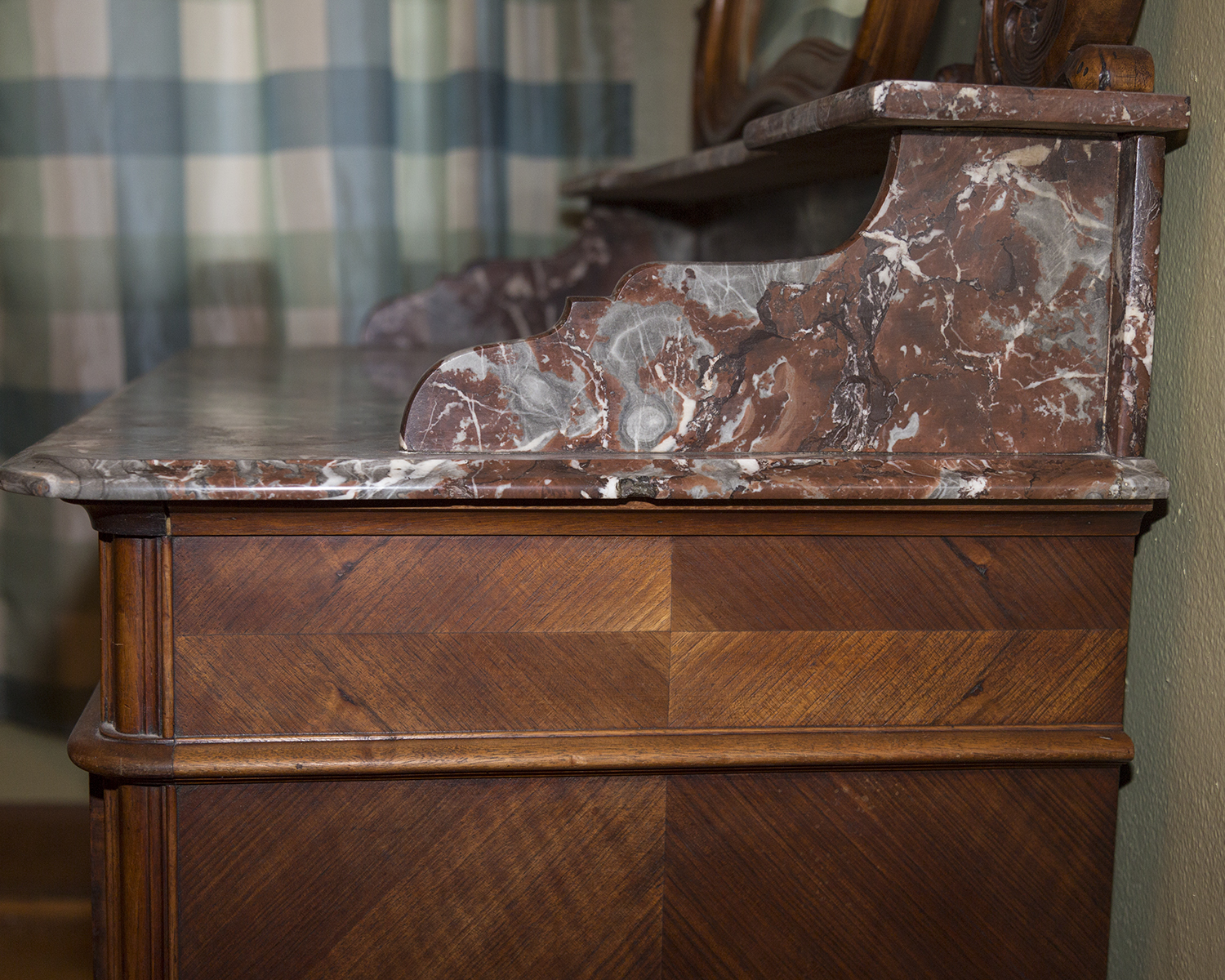 Antique French Louis XV Style Marble Top Dresser with Mirror