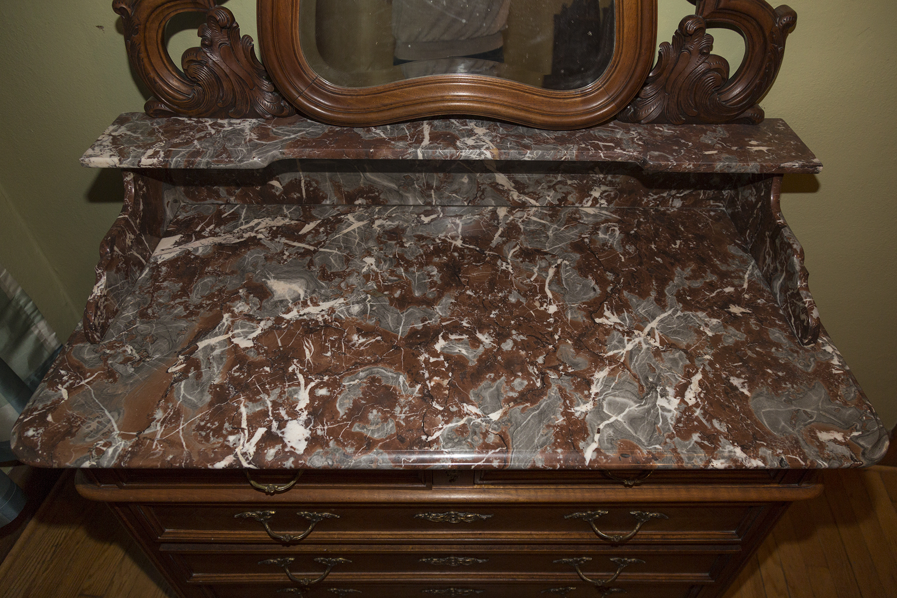 Antique French Louis XV Style Marble Top Dresser with Mirror