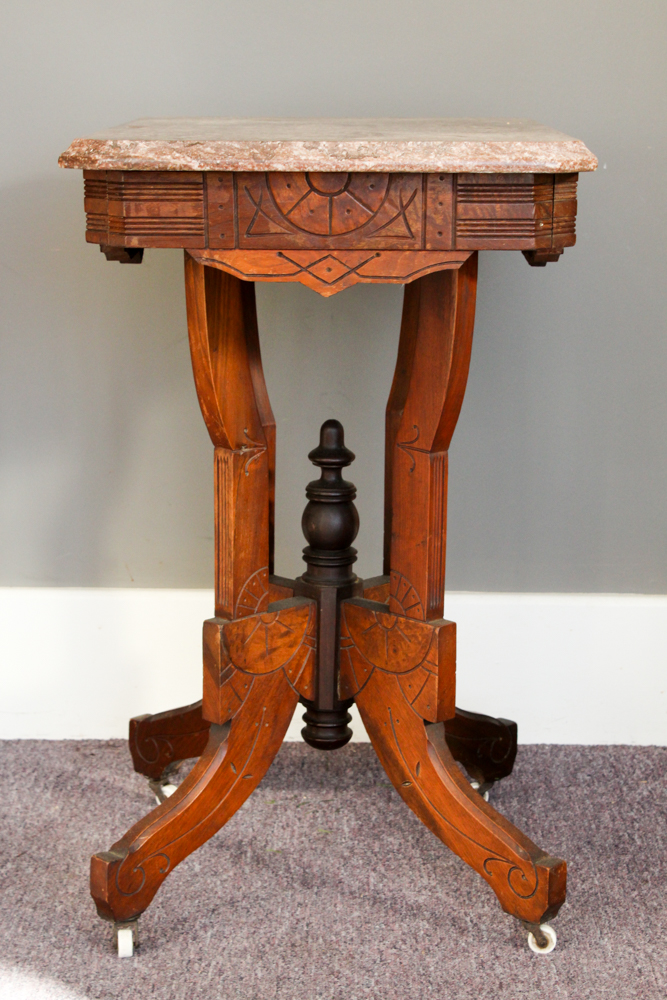 Antique Eastlake Walnut and Marble Parlor Table