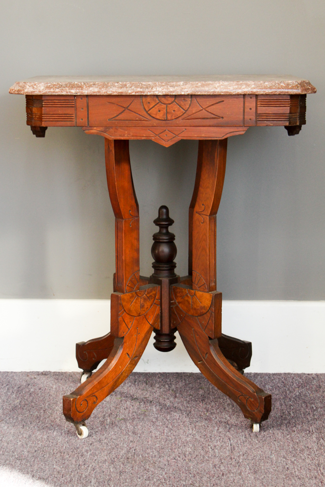 Antique Eastlake Walnut and Marble Parlor Table