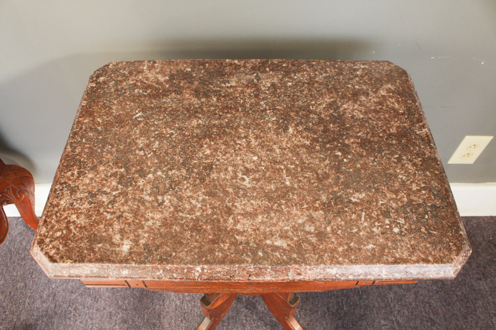 Antique Eastlake Walnut and Marble Parlor Table
