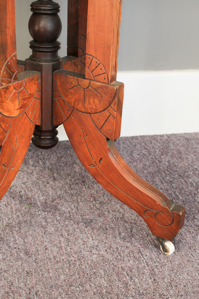 Antique Eastlake Walnut and Marble Parlor Table