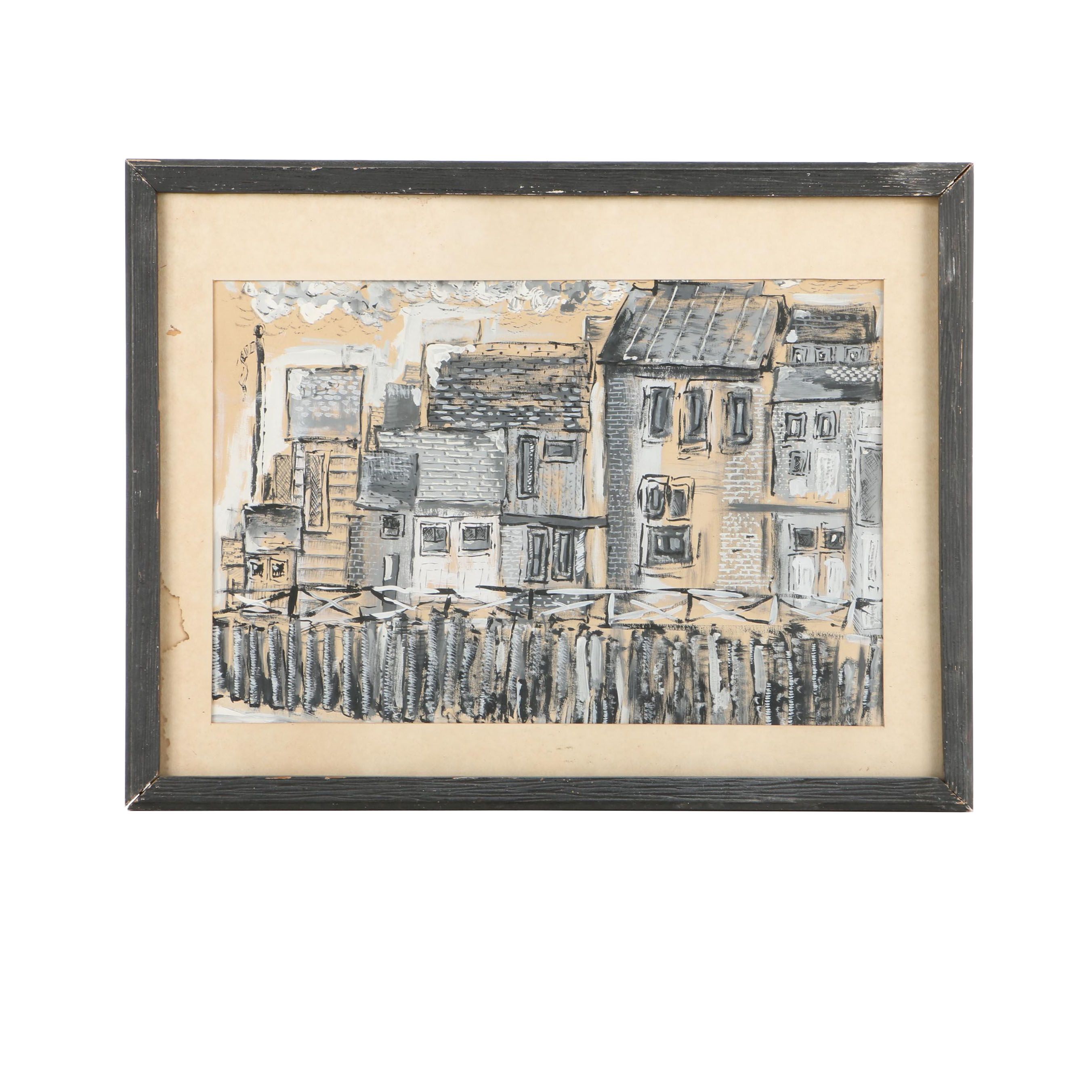 Gouache Painting on Paper of a Cityscape