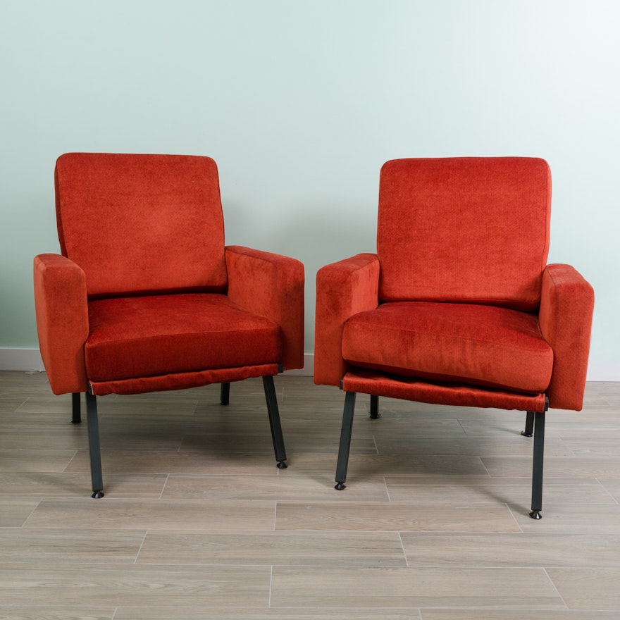 Mid Century Modern Style Red Upholstered Armchairs