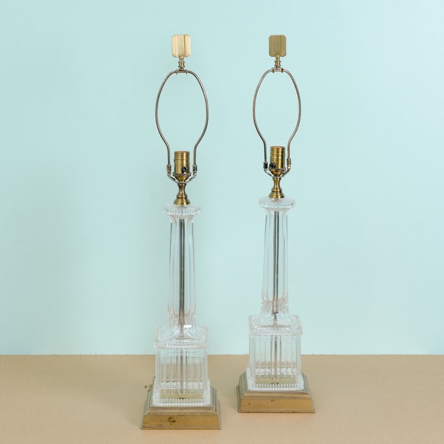 Vintage Glass Columnar Table Lamps