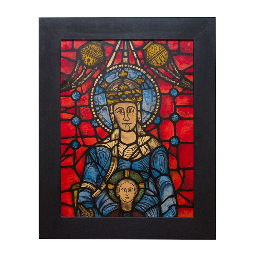 Large Framed Offset Lithograph of Madonna and Child
