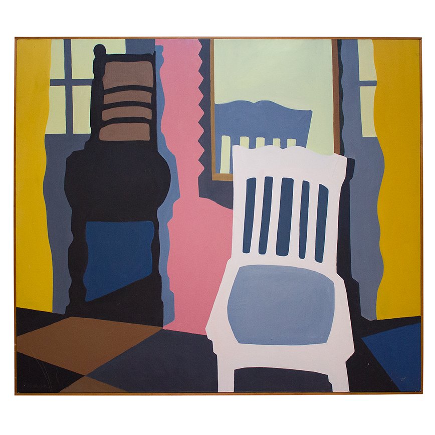 "Chairs" Original Acrylic on Canvas by Joanne Hasman, Circa 1970s