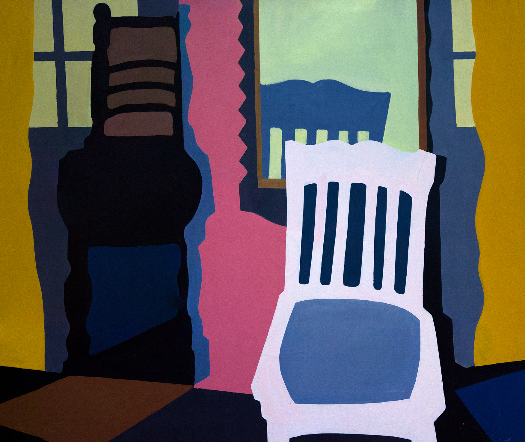 "Chairs" Original Acrylic on Canvas by Joanne Hasman, Circa 1970s