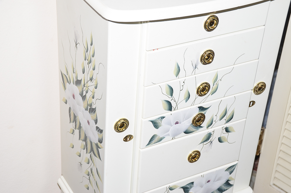 White Painted Wooden Jewelry Armoire