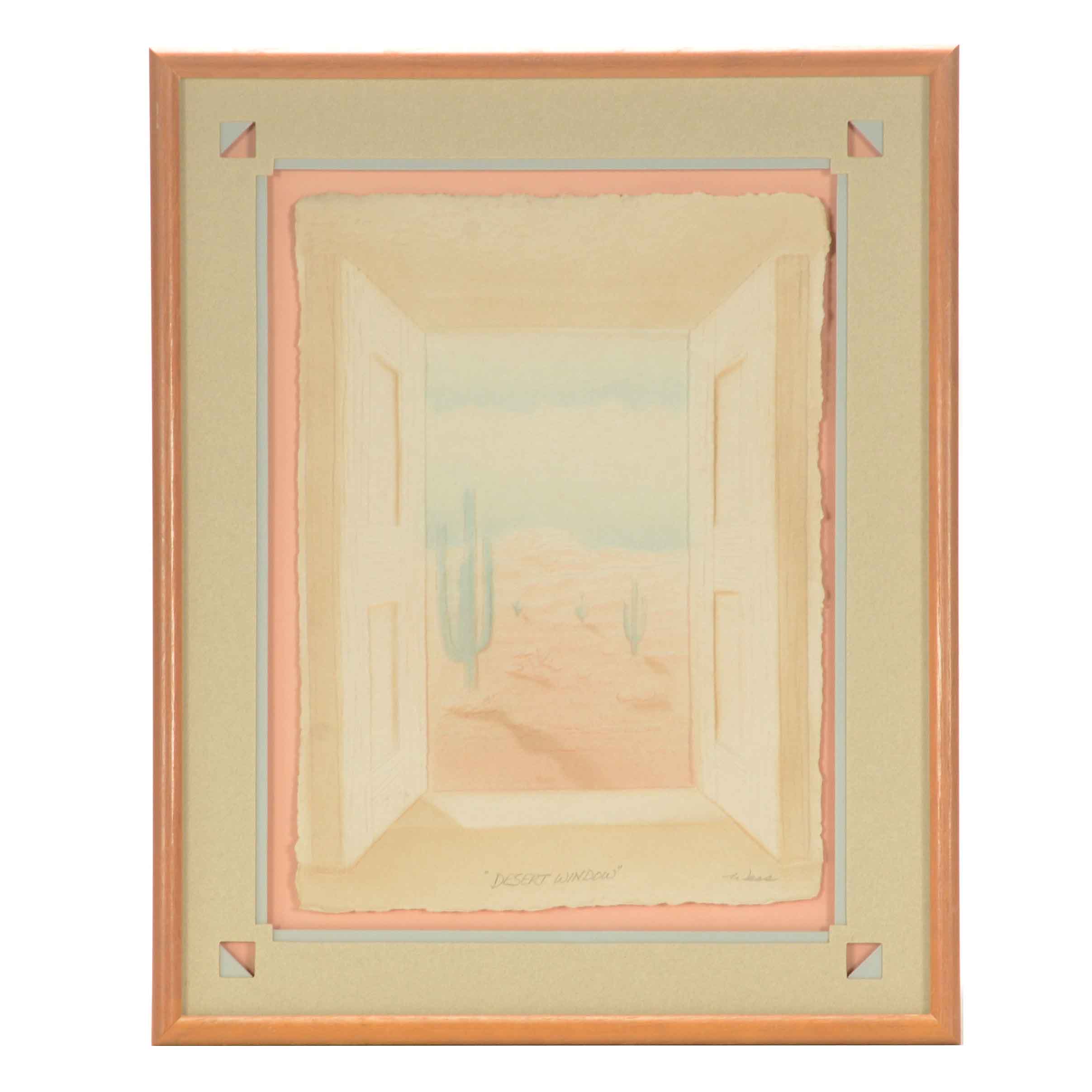Wess Original Embossed Watercolor "Desert Window"