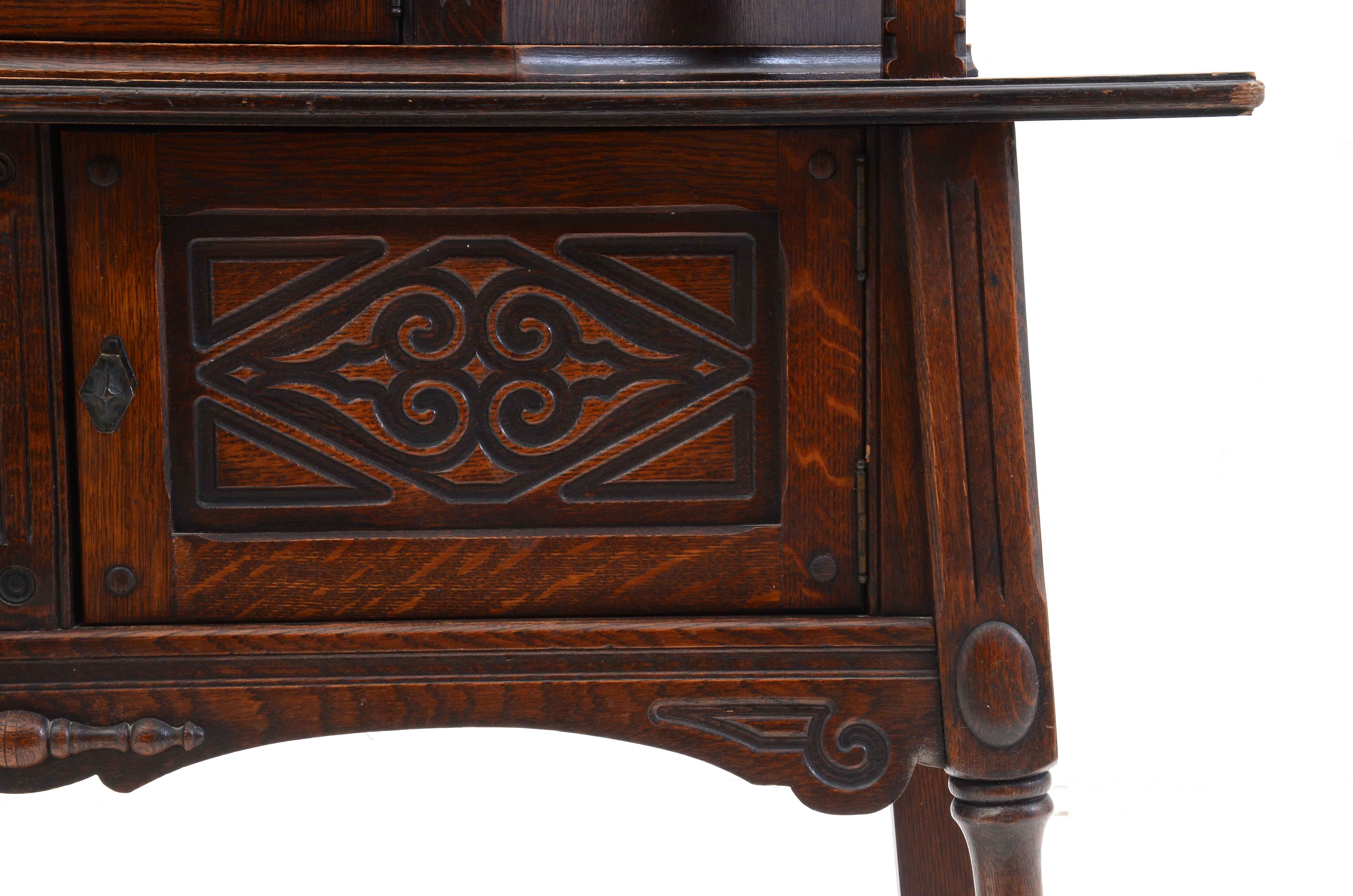 1920s Jacobean Revival Oak China Cabinet by Cochran Chair Co