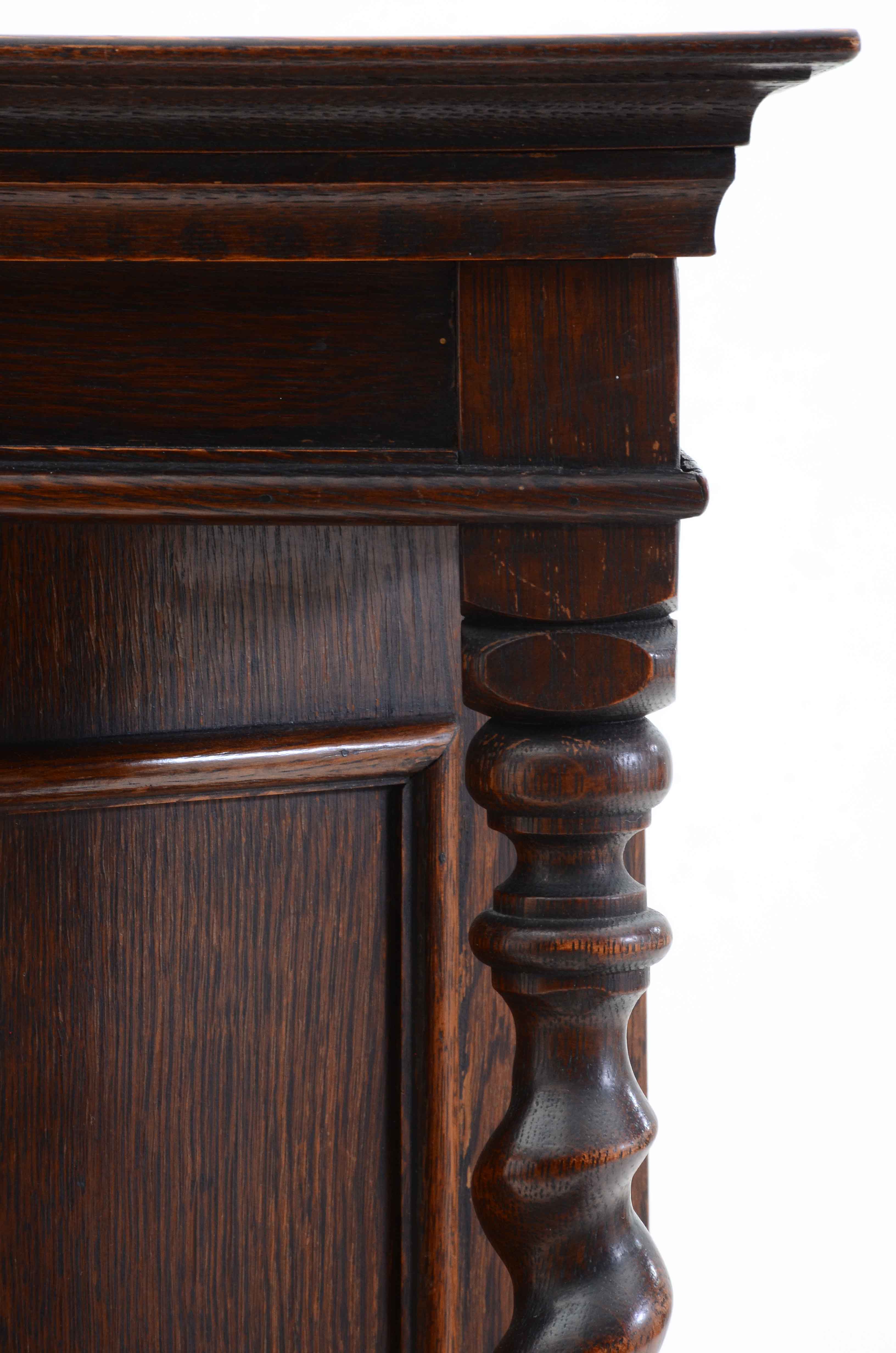 1920s Jacobean Revival Oak China Cabinet by Cochran Chair Co