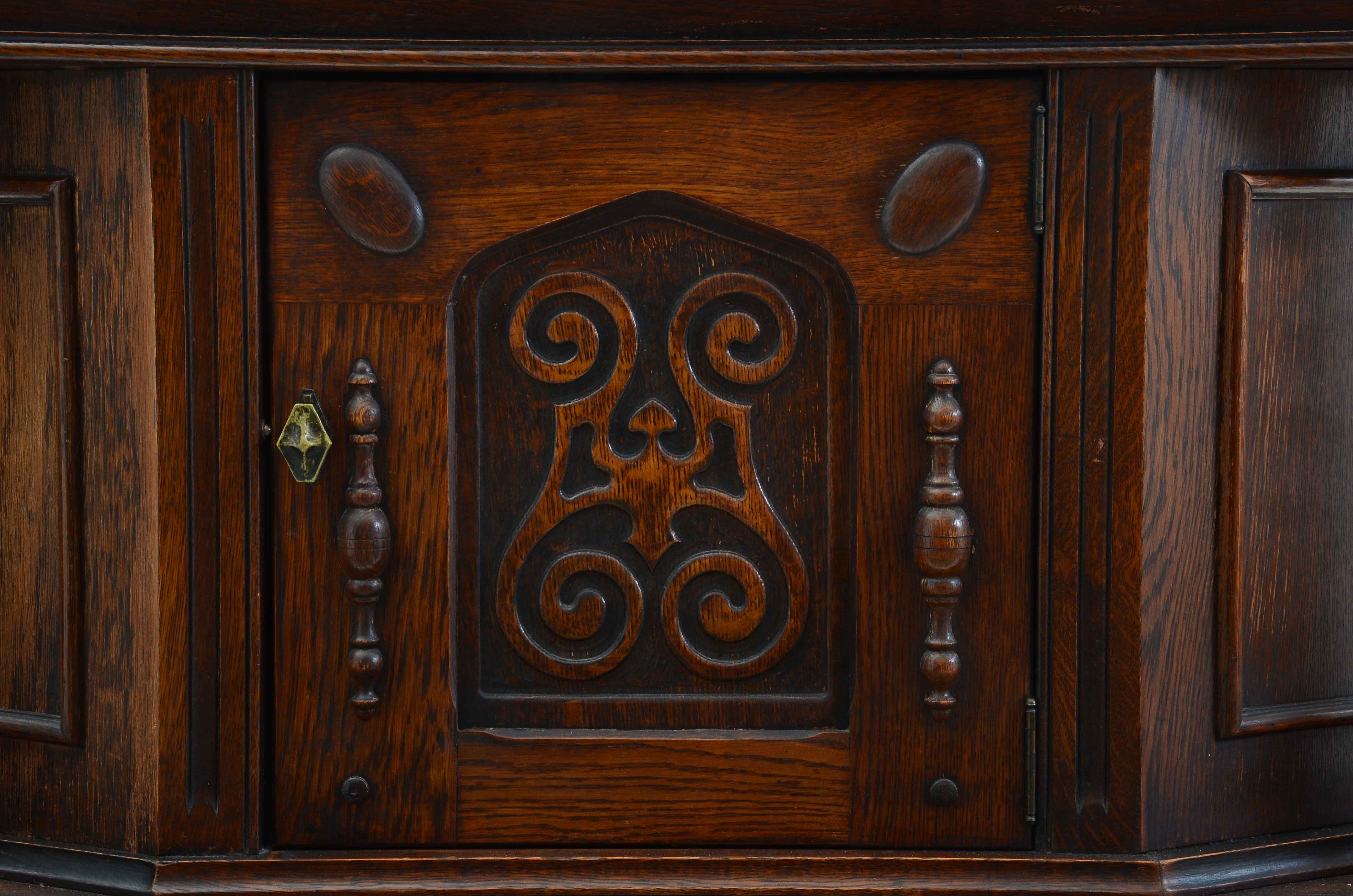1920s Jacobean Revival Oak China Cabinet by Cochran Chair Co