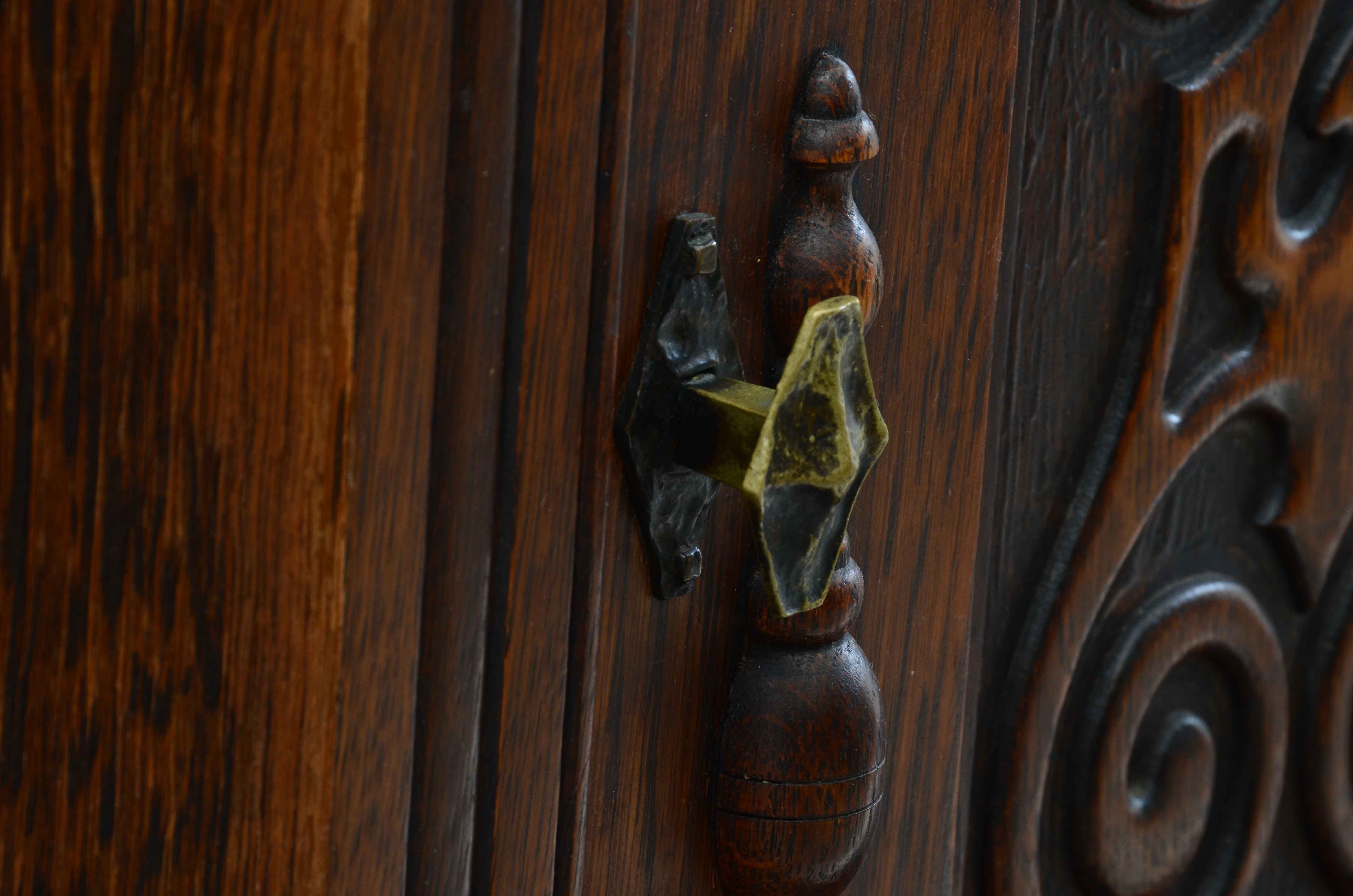 1920s Jacobean Revival Oak China Cabinet by Cochran Chair Co